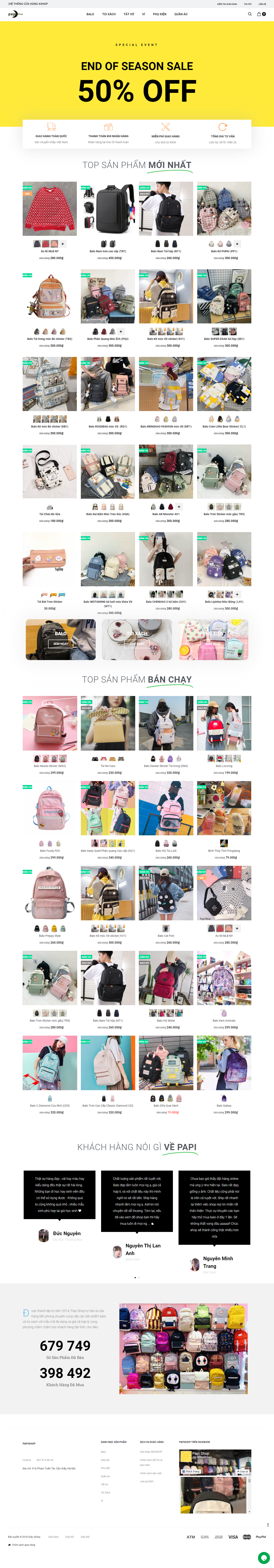 Thiết kế Website web bán cặp sách - papishopvn