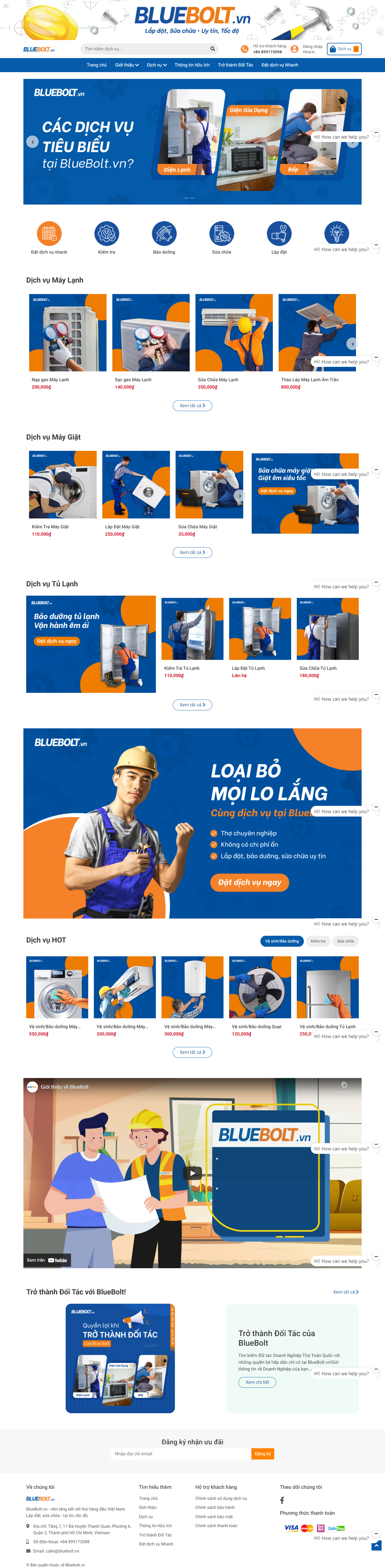 Thiết kế Website web vệ sinh tủ lạnh - wwwblueboltvn