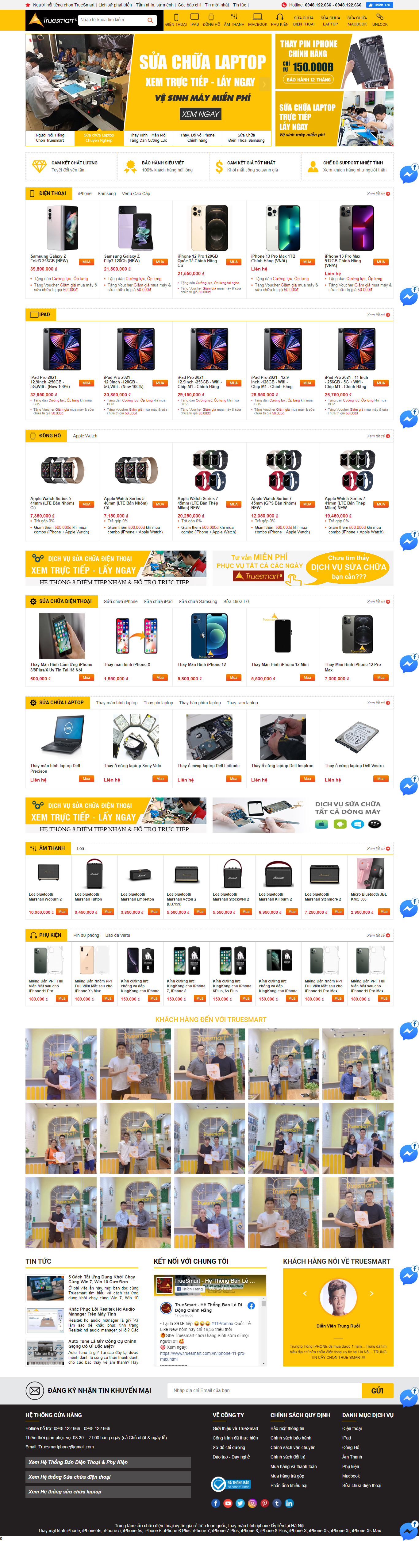 Thiết kế Website web vệ sinh điện thoại - wwwtruesmartcomvn