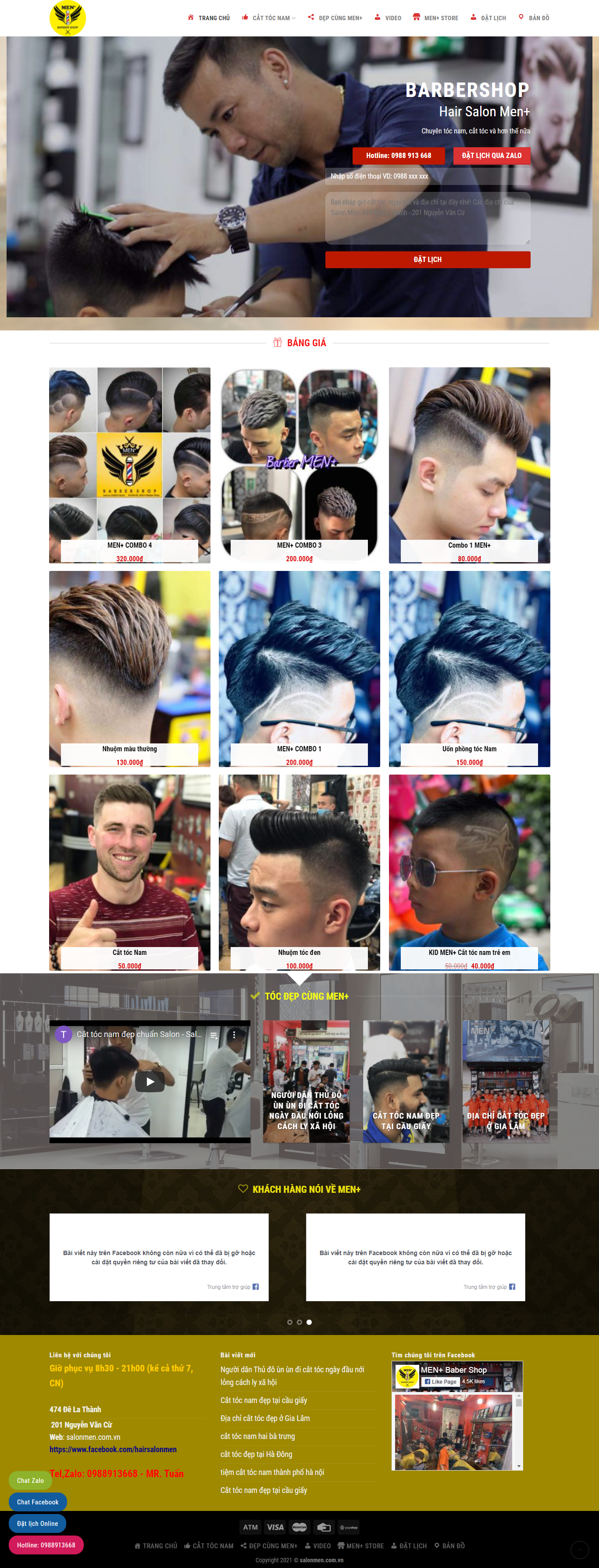 Thiết kế Website web cắt tóc - salonmencomvn
