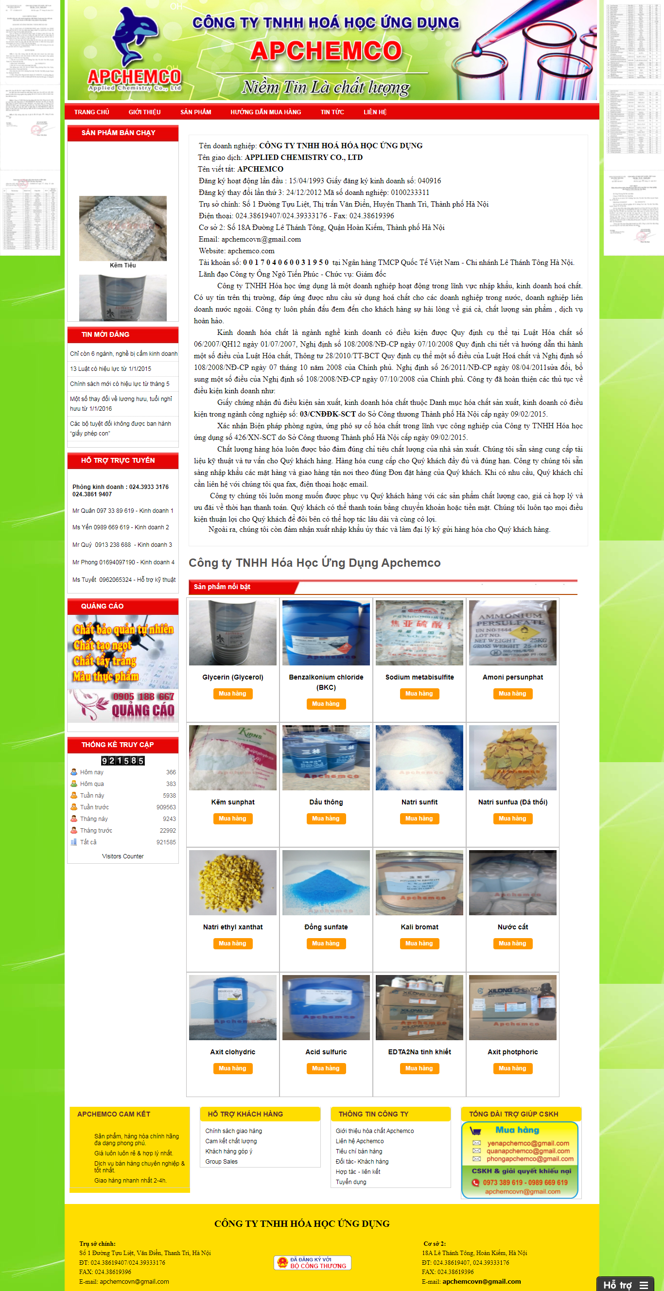 Thiết kế Website web bán chất hóa học - apchemcocom