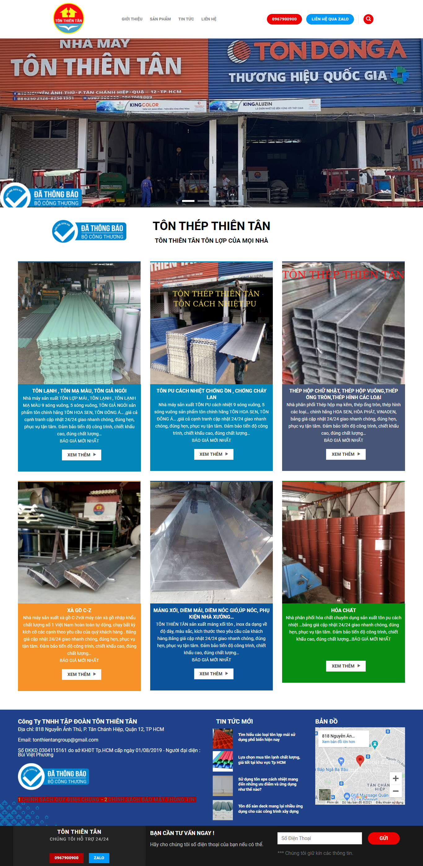 Thiết kế Website web bán tôn - tonthientancomvn