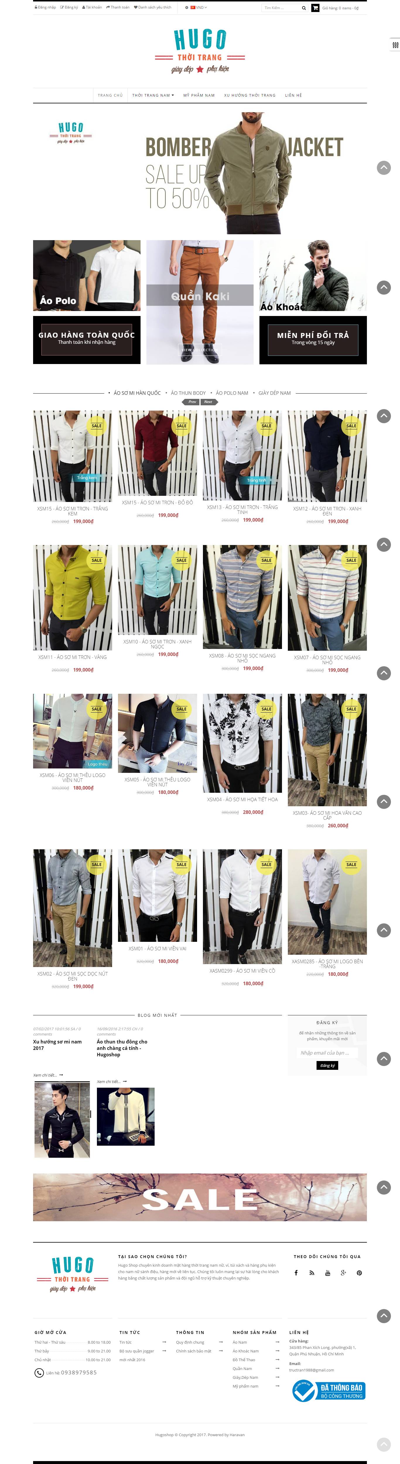 Thiết kế website thời trang may mặc, so mi nam, áo khoác nam Hugo shop