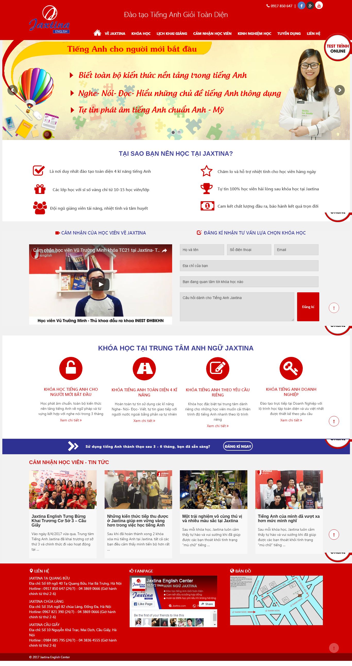 Thiết kế website trung tâm dạy tiếng anh jaxtina đẹp SEO tốt
