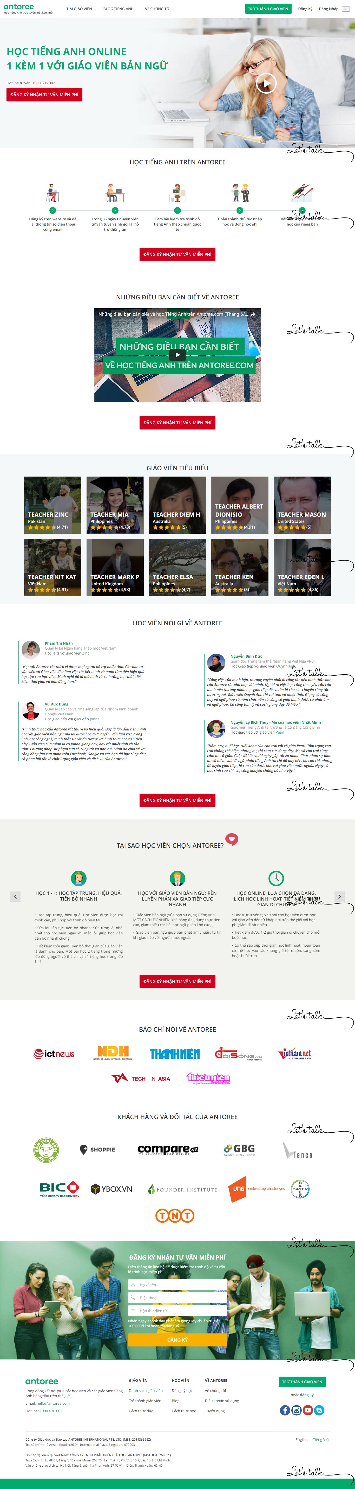 Thiết kế website học tiếng anh Antoree đẹp, chuyên nghiệp chuẩn SEO