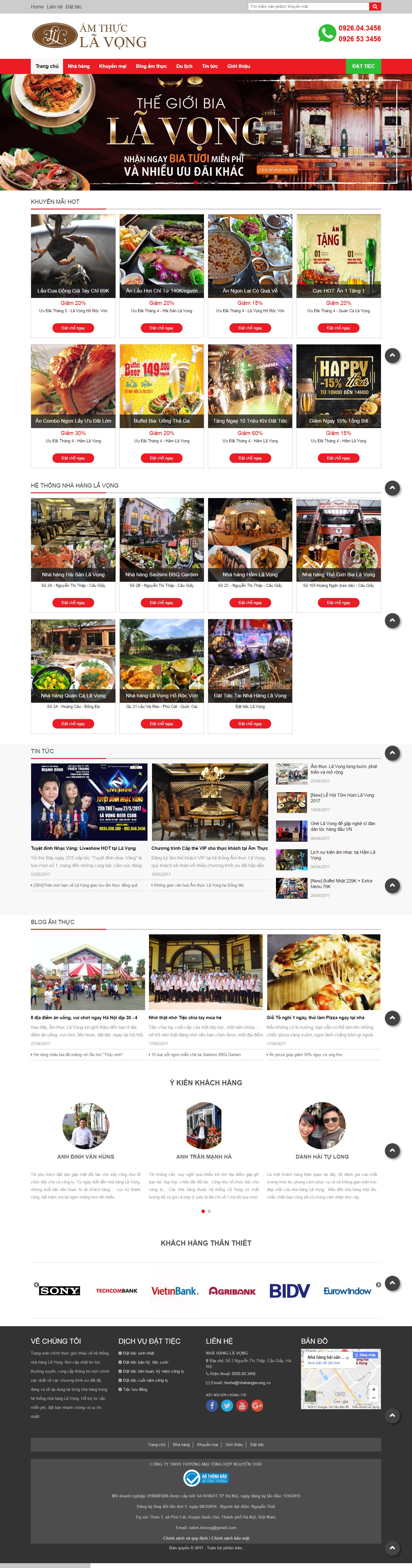 Thiết kế website nhà hàng Lã Vọng đẹp, chuyên nghiệp chuẩn SEO