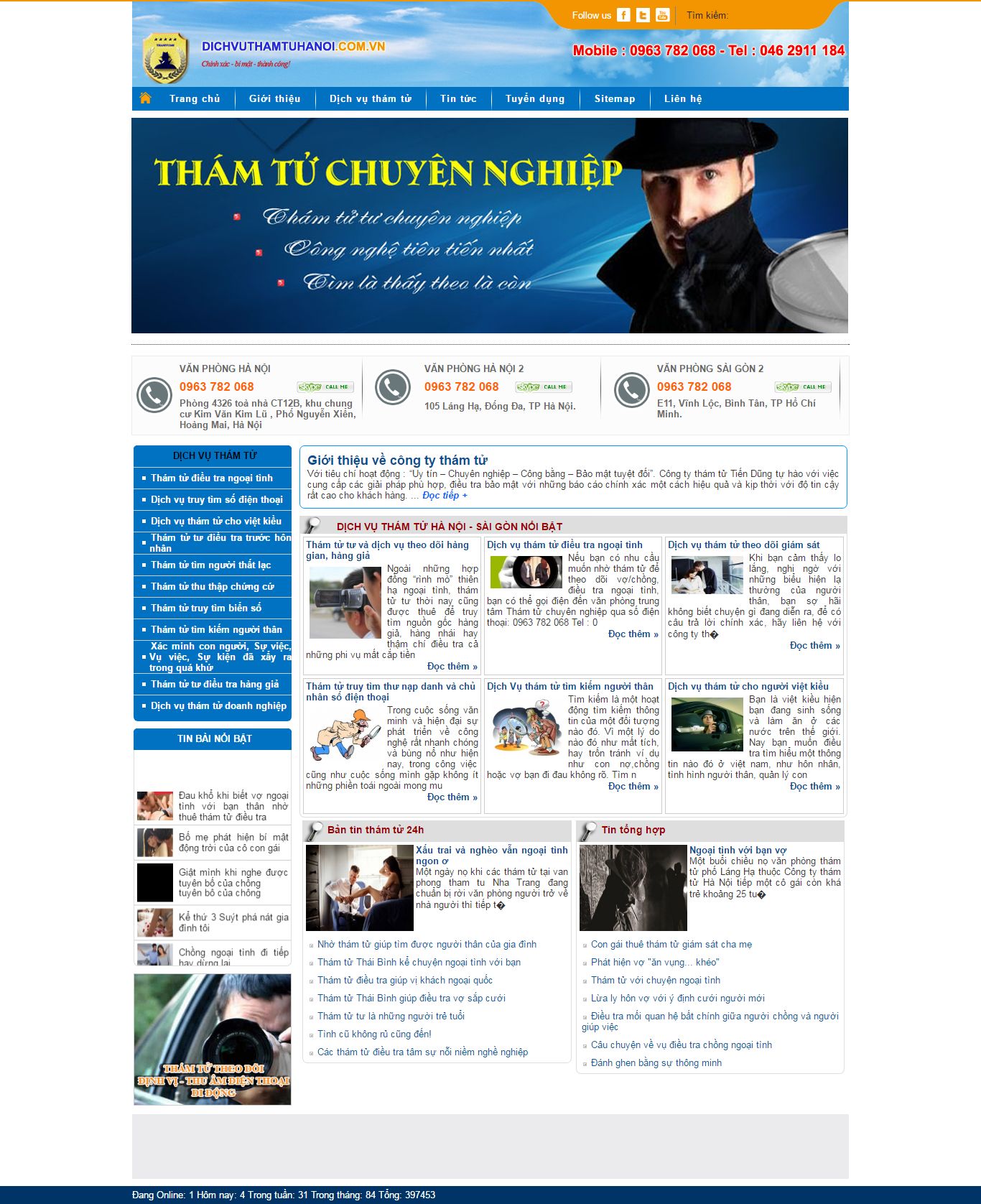 Thiết kế website dịch vụ thám tử Hà Nội đẹp SEO nhanh hiệu quả