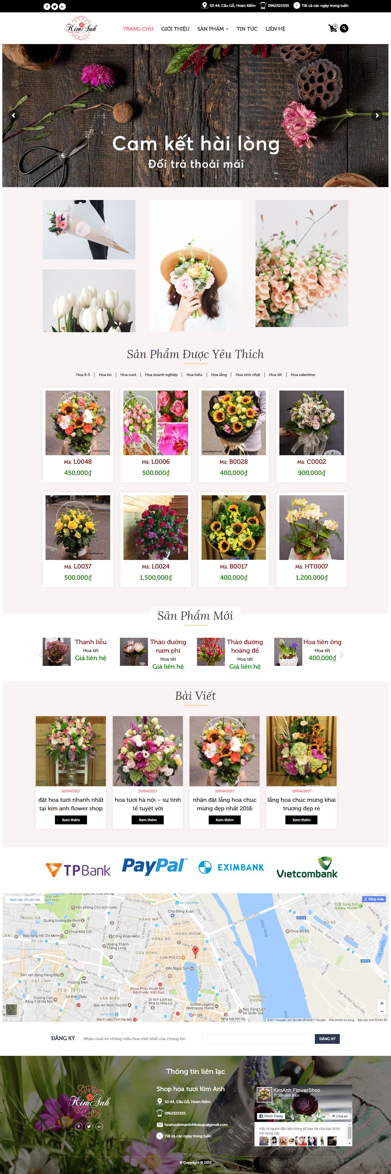 Thiết kế website shop hoa tươi Kim Anh đẹp, chuyên nghiệp chuẩn SEO
