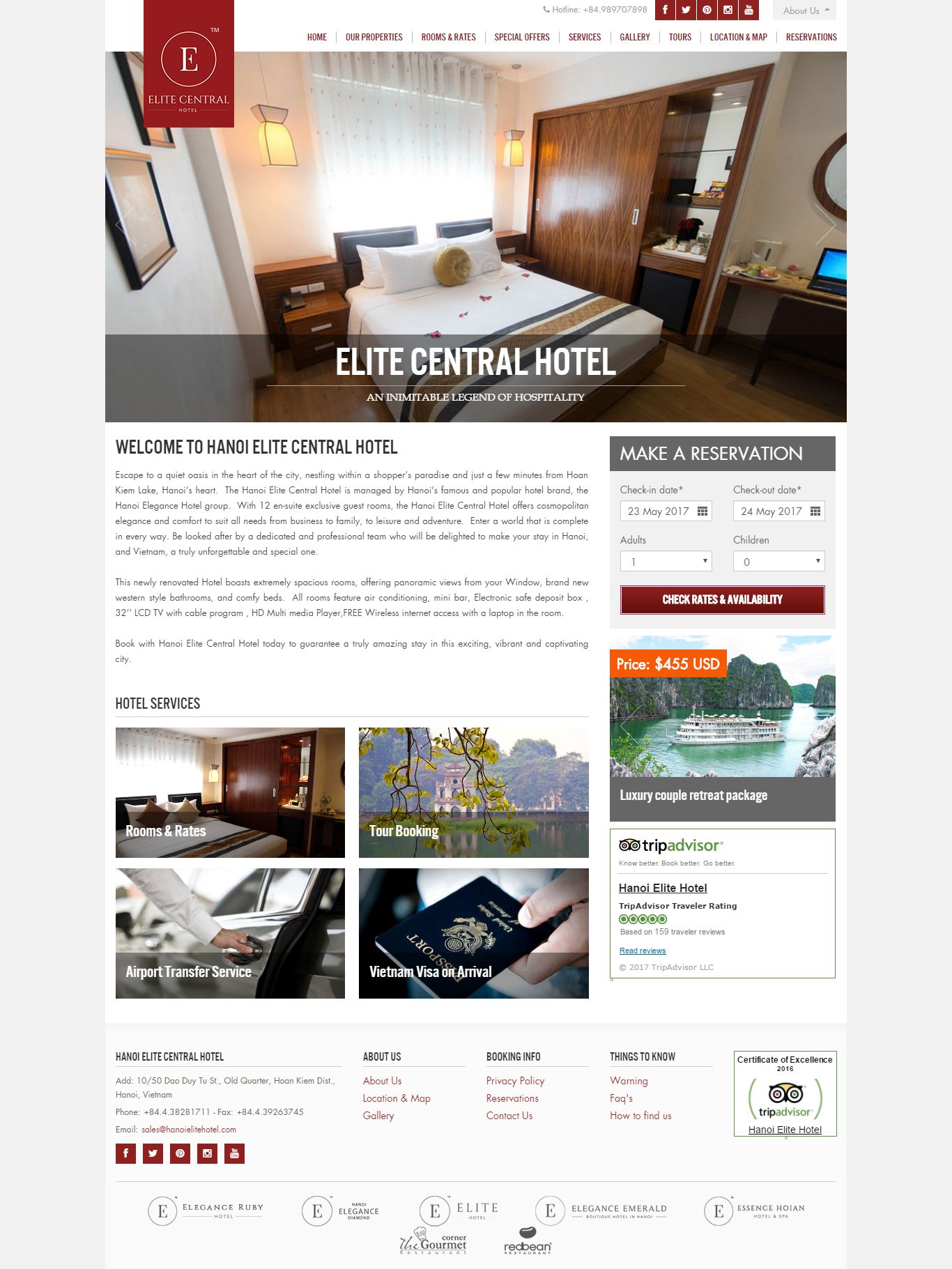Thiết kế website Hanoi Elite Central Hotel đẹp, chuyên nghiệp chuẩn SEO