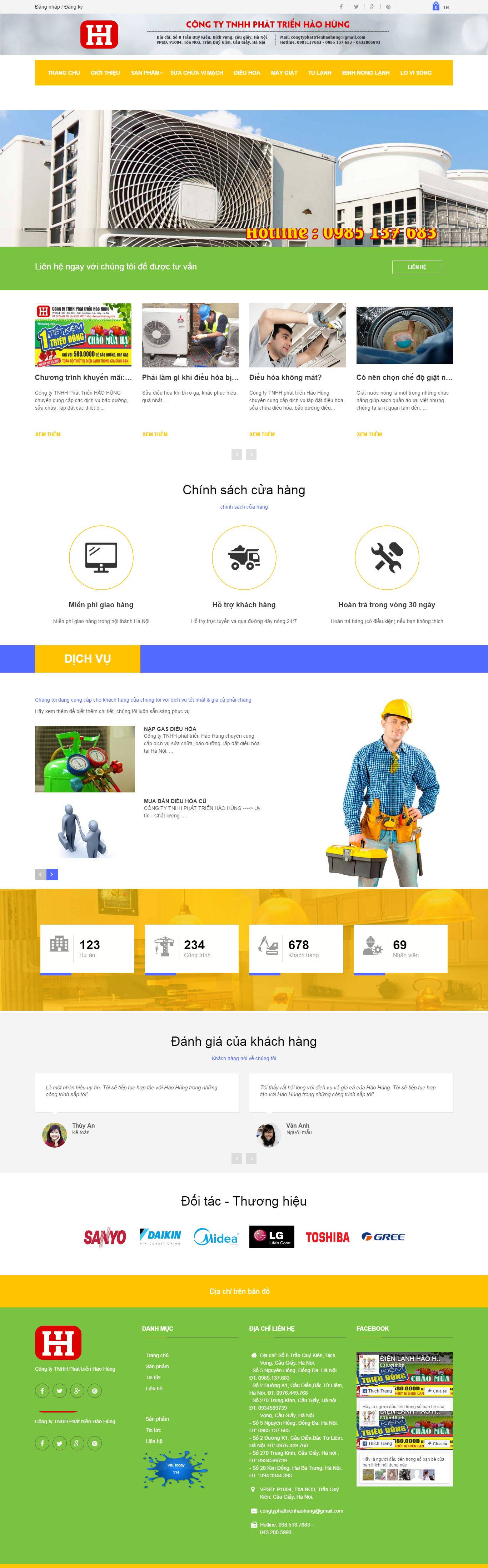 Thiết kế website điện lạnh hào hùng đẹp, chuyên nghiệp chuẩn SEO