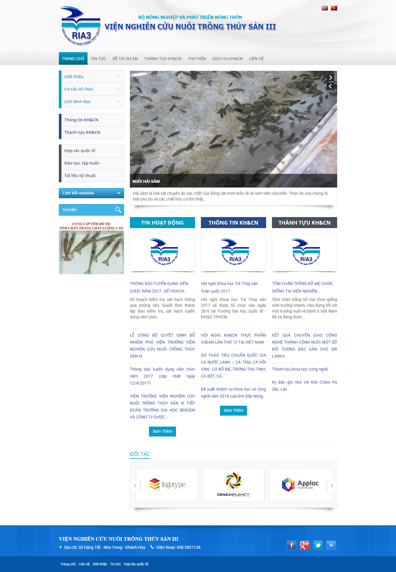 Thiết kế website viện nghiên cứu nuôi trồng thủy sản III