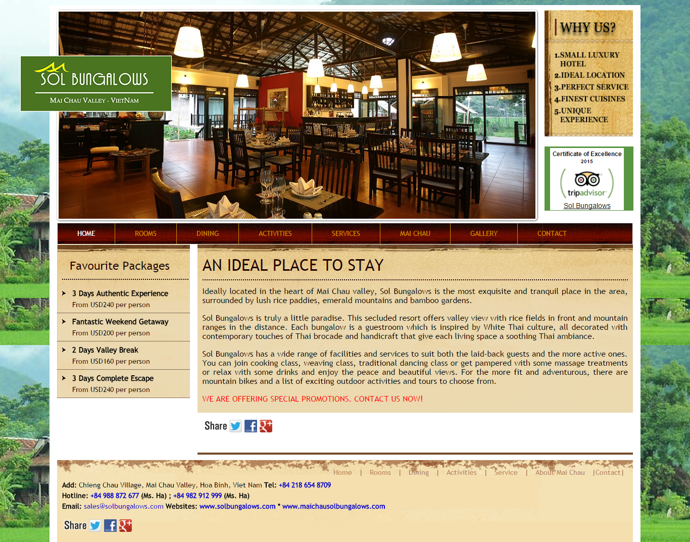 Thiết kế website khu nghỉ dưỡng Sol Bungalows Mai Châu Hòa Bình
