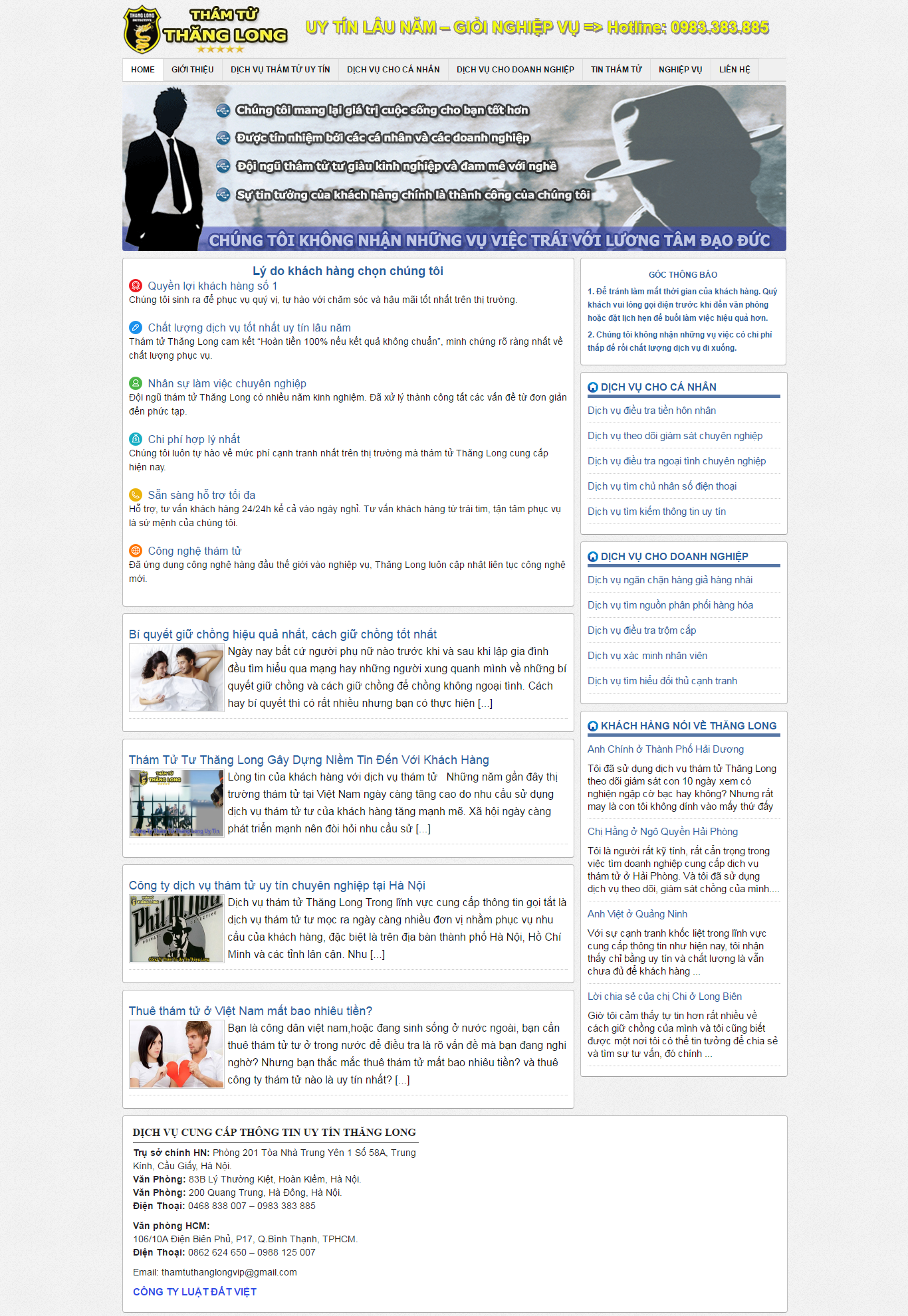Thiết kế website Thám tử Thăng Long đẹp, chuyên nghiệp chuẩn SEO