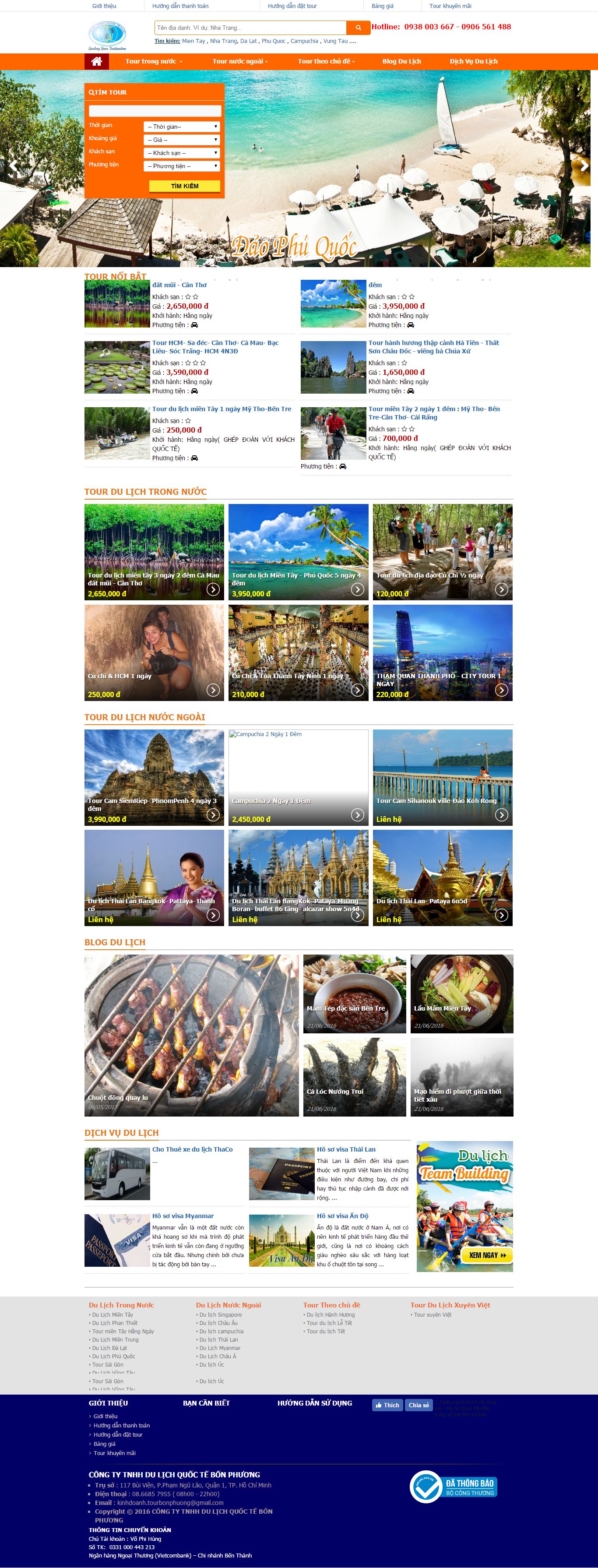Thiết kế website Tour du lịch bốn phương đẹp SEO nhanh hiệu quả