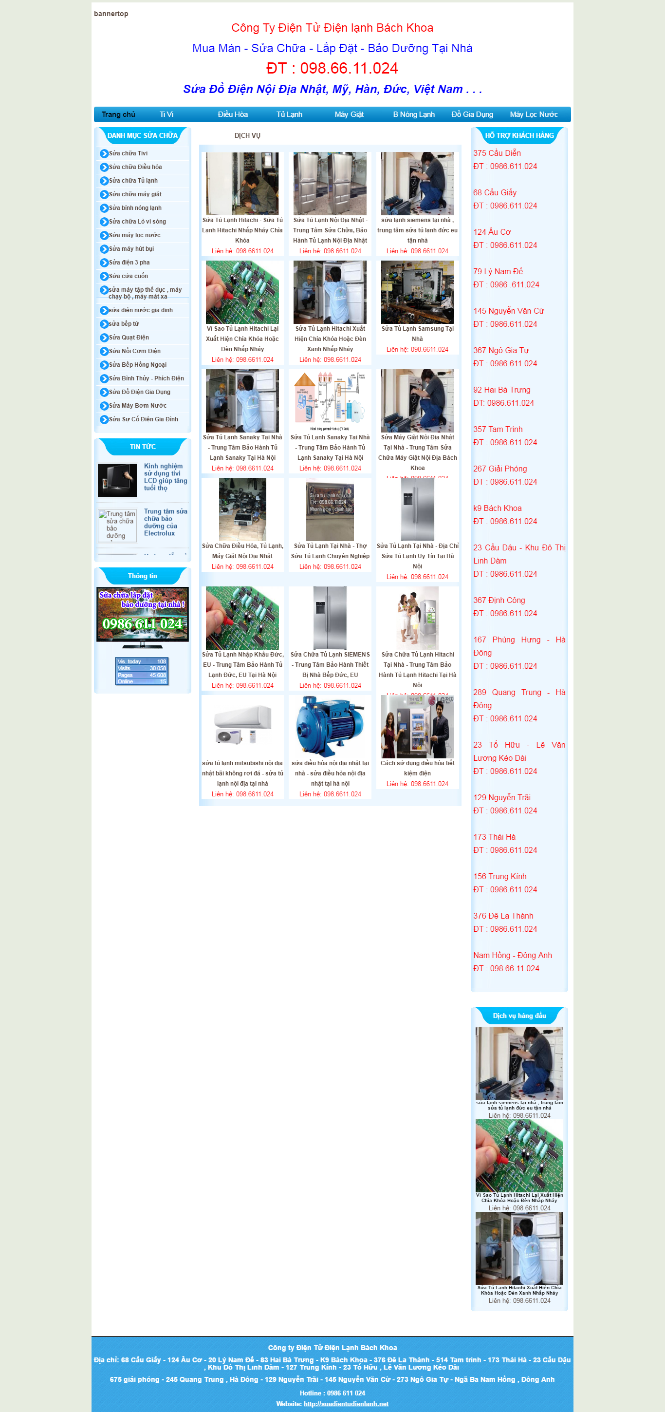 Thiết kế website sửa chữa điện lạnh Bách Khoa đẹp SEO tốt