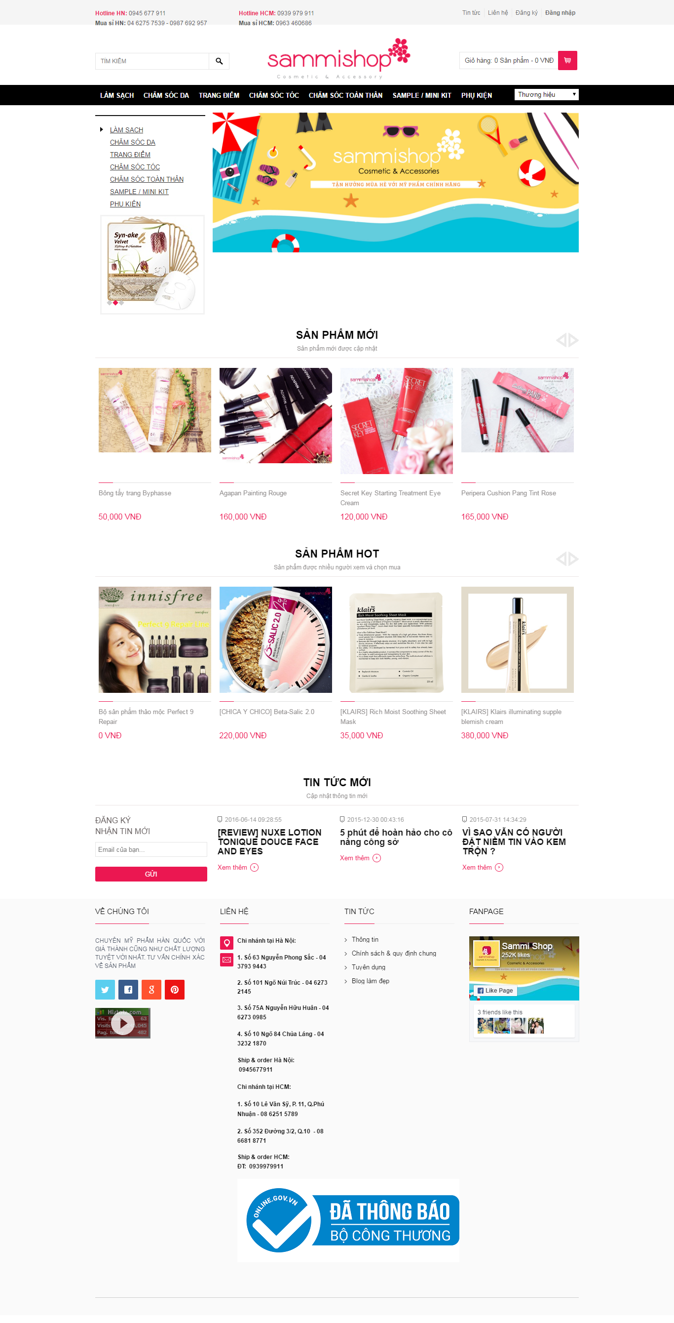 Thiết kế website shop mỹ phẩm sammi đẹp, chuyên nghiệp chuẩn SEO