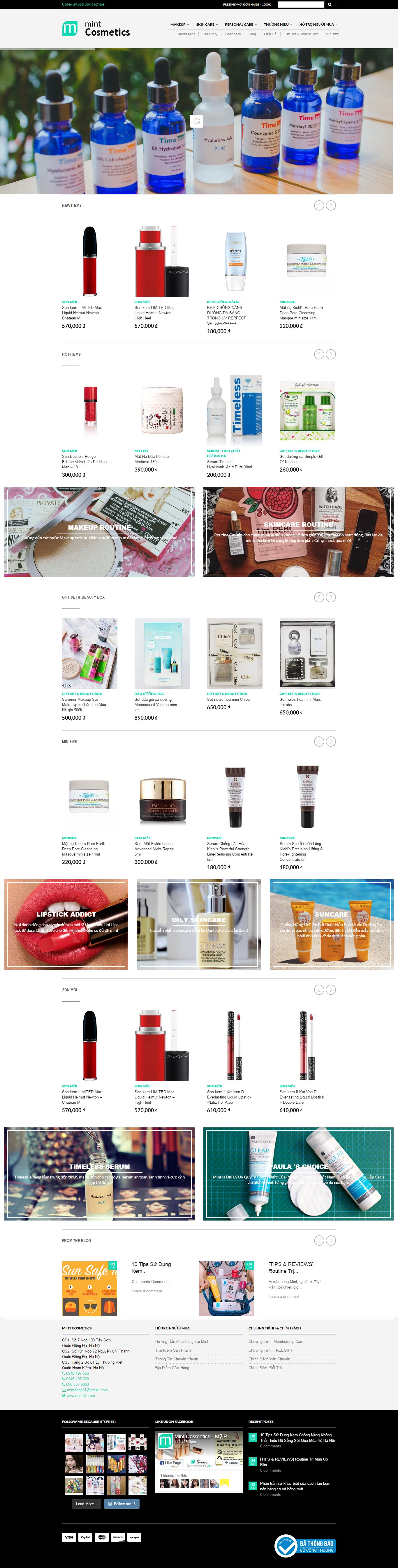 Thiết kế website shop mỹ phẩm Mint Cosmetics đẹp SEO nhanh hiệu quả