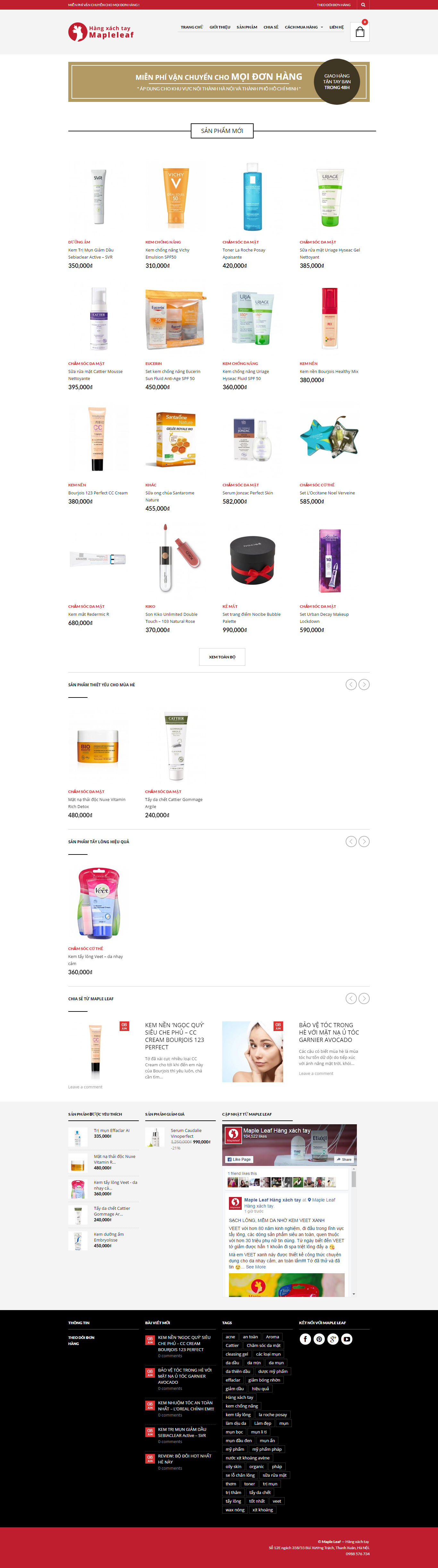 Thiết kế website shop mỹ phẩm Maple Leaf Hàng xách tay