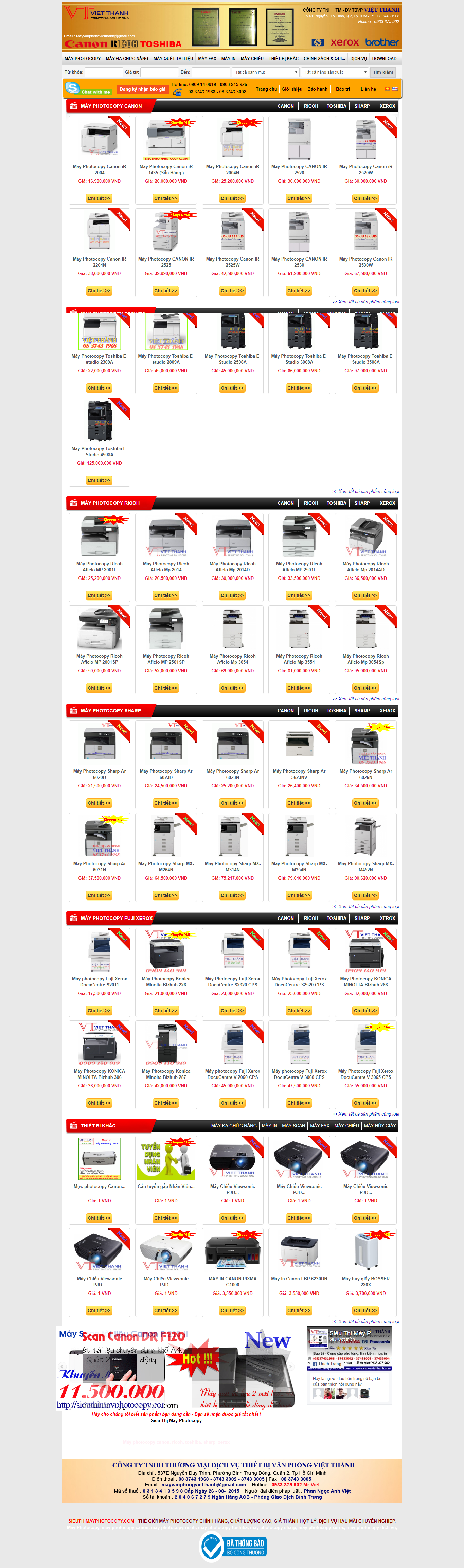 Thiết Kế Web Bán Máy In Máy PhoToCopy Việt Thành đẹp SEO tốt