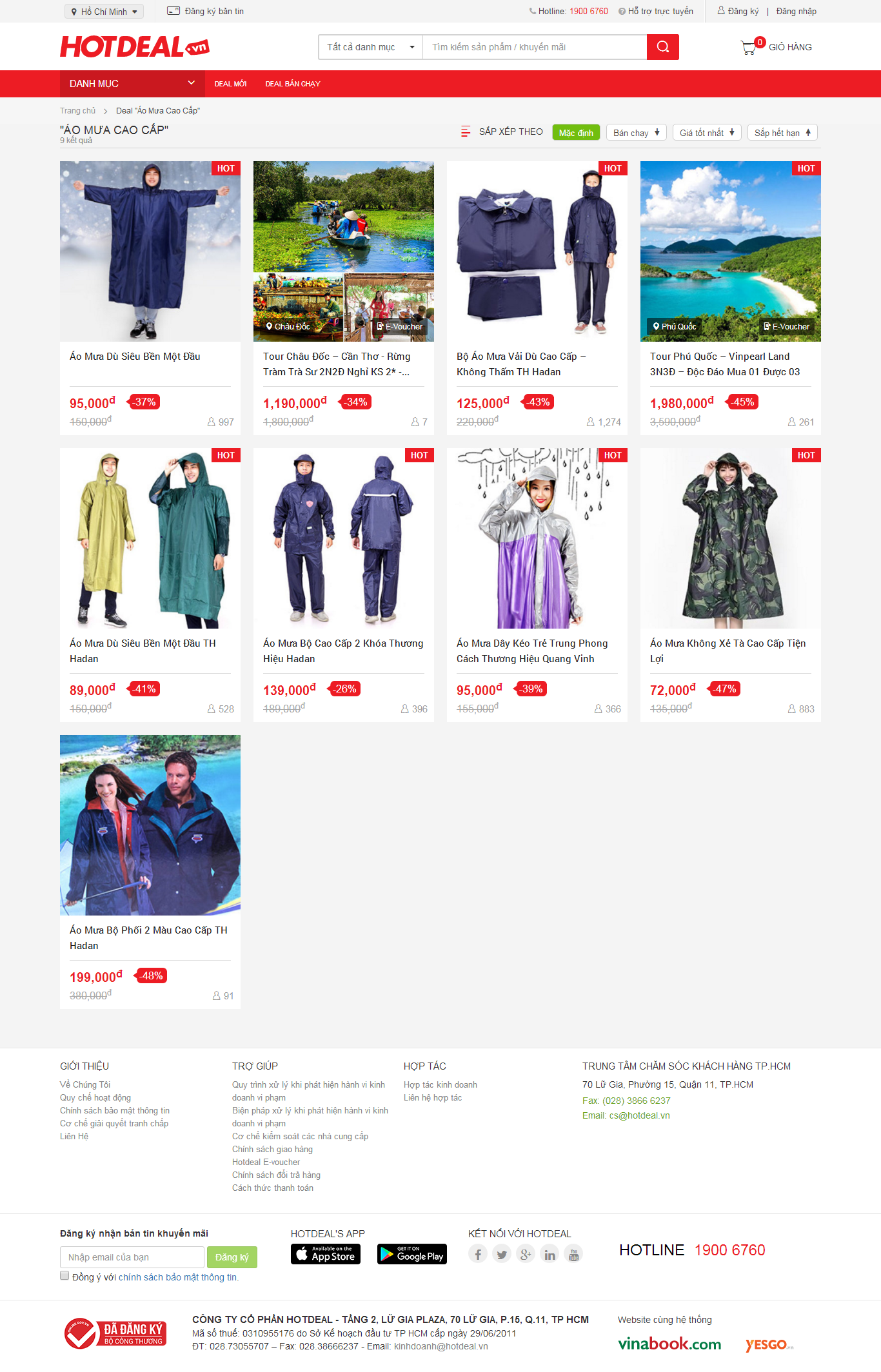 Thiết kế website bán áo mưa Công ty cổ phần Hot Deal