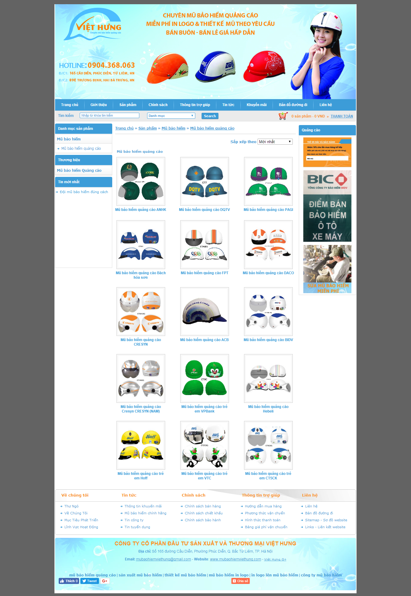 Thiết kế website mũ bảo hiểm Việt Hưng đẹp SEO nhanh hiệu quả