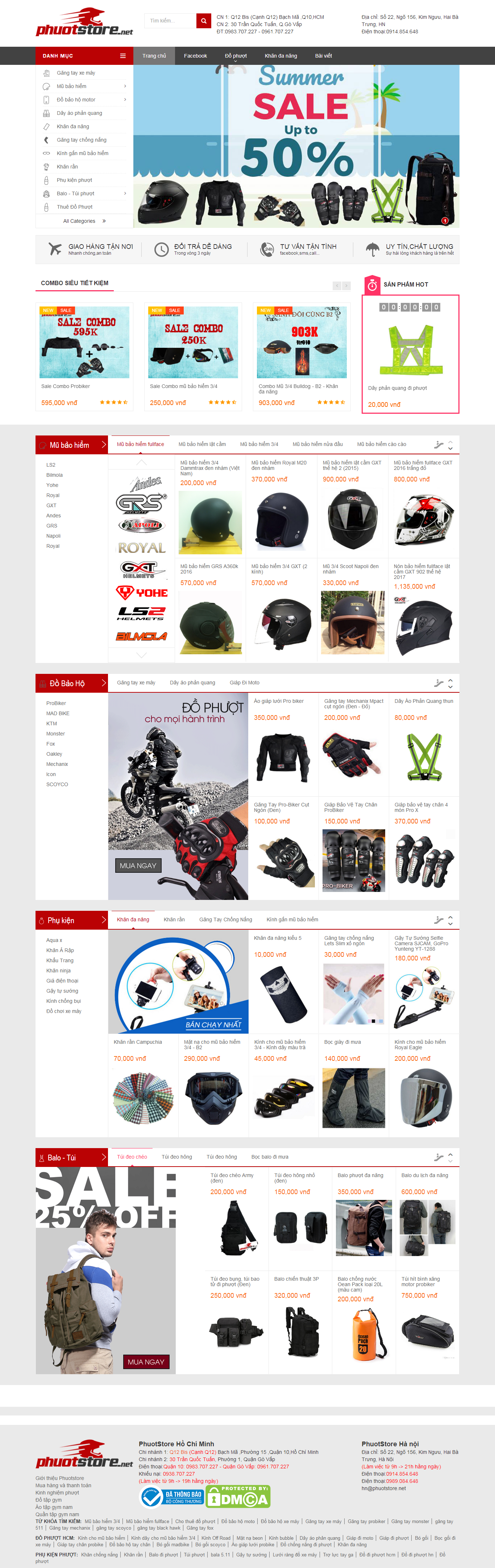 Thiết kế website mũ bảo hiểm Phượt store Chuyên đồ bảo hộ moto Đồ bảo hộ xe máy
