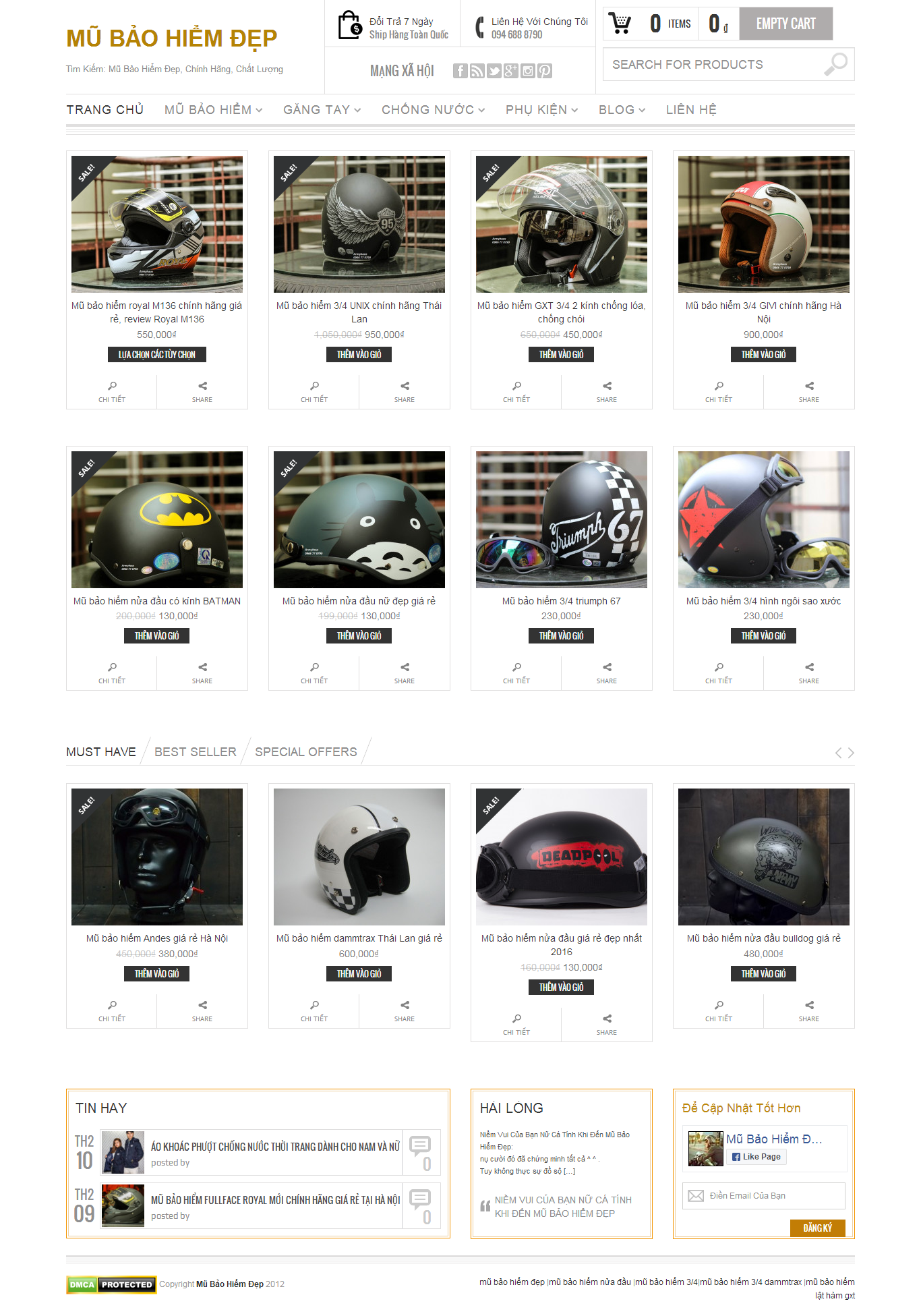 Thiết kế website mũ bảo hiểm Mũ Bảo Hiểm Đẹp