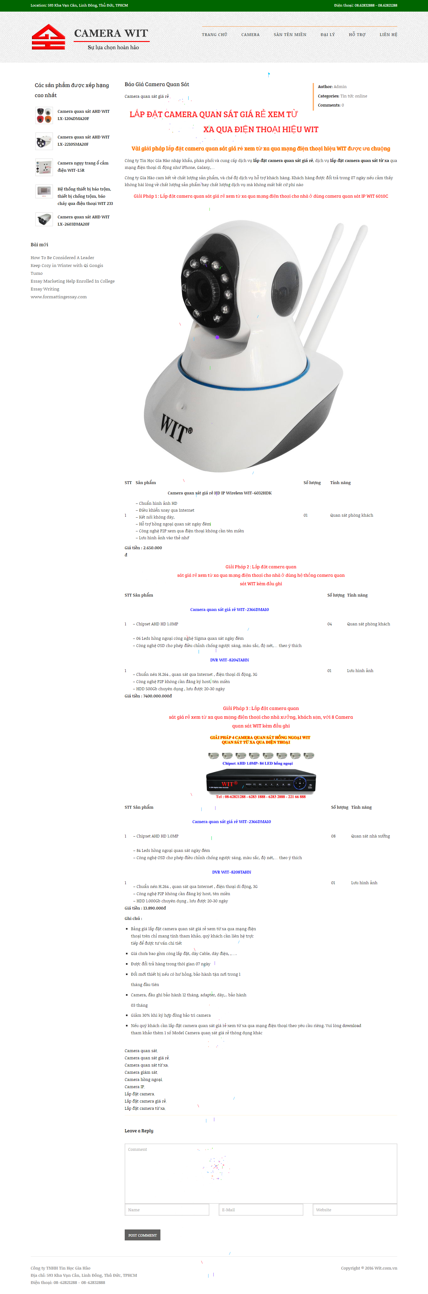 Thiết kế website camera quan sát của Camera Wit đẹp SEO nhanh hiệu quả