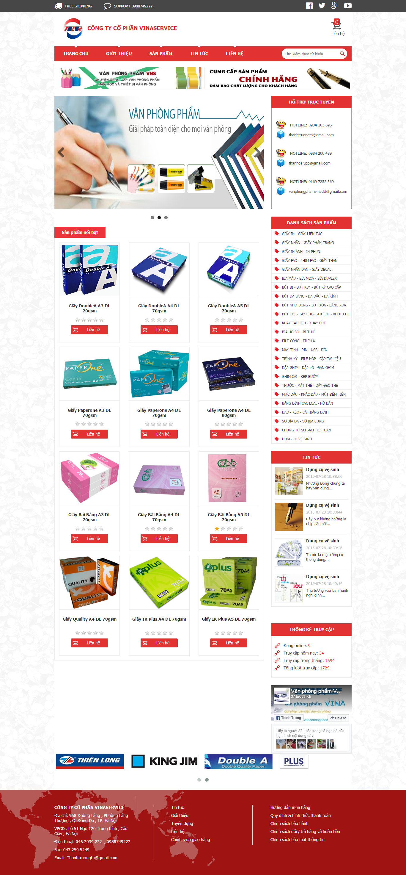 Thiết kế website văn phòng phẩm của Vinaservice đẹp SEO tốt