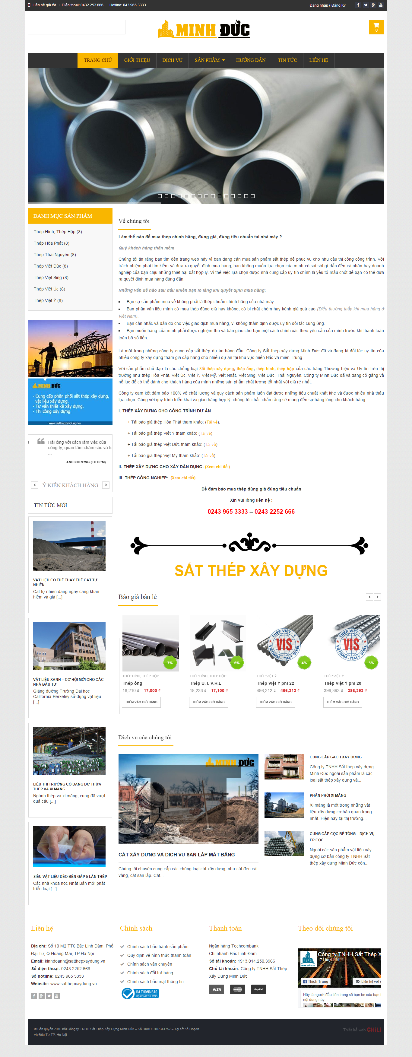 Thiết kế website vật liệu xây dựng, sắt thép, xi măng