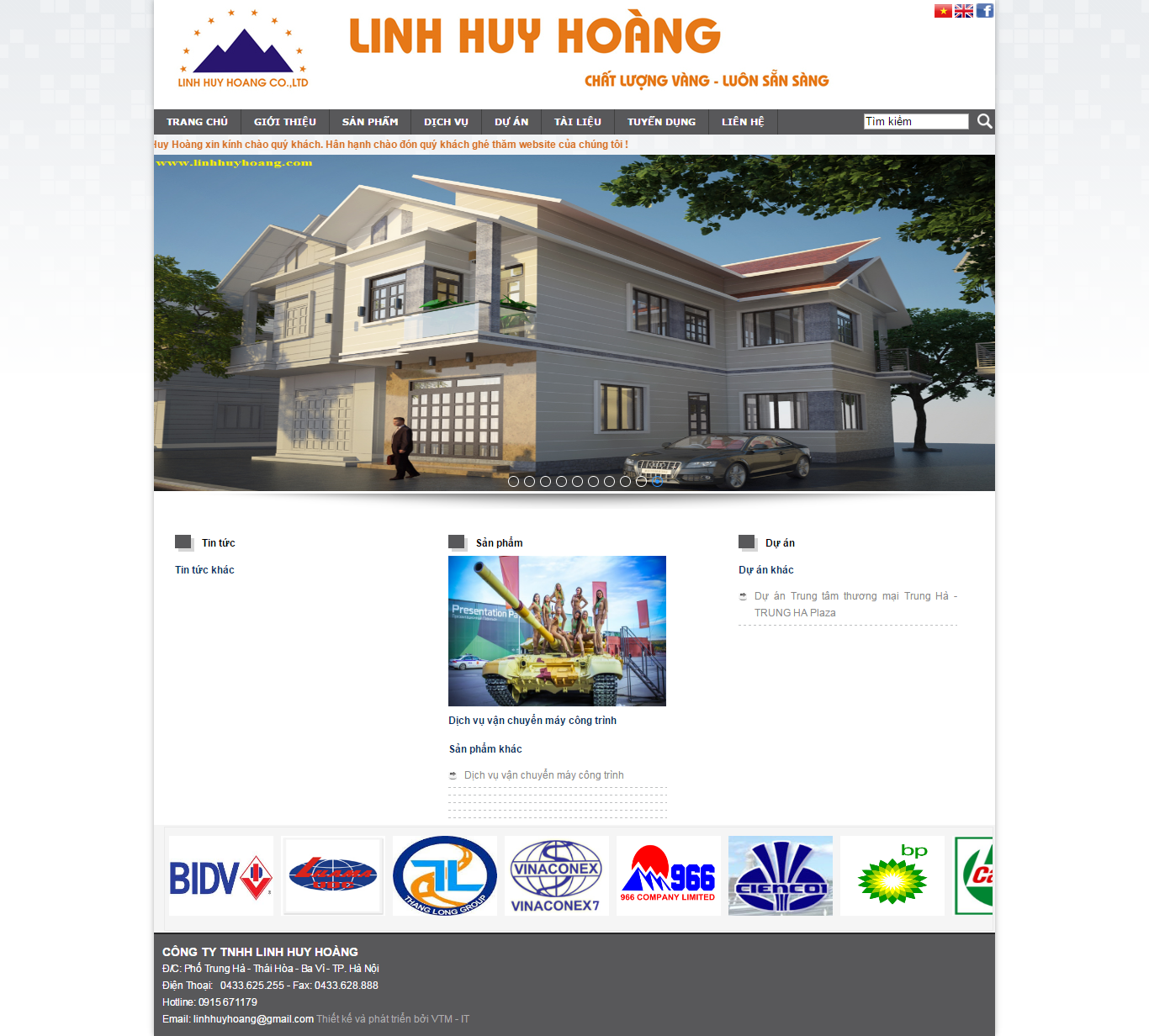 Thiết kế website vật liệu xây dựng, cát xây, đá xây của công ty Linh Huy Hoàng