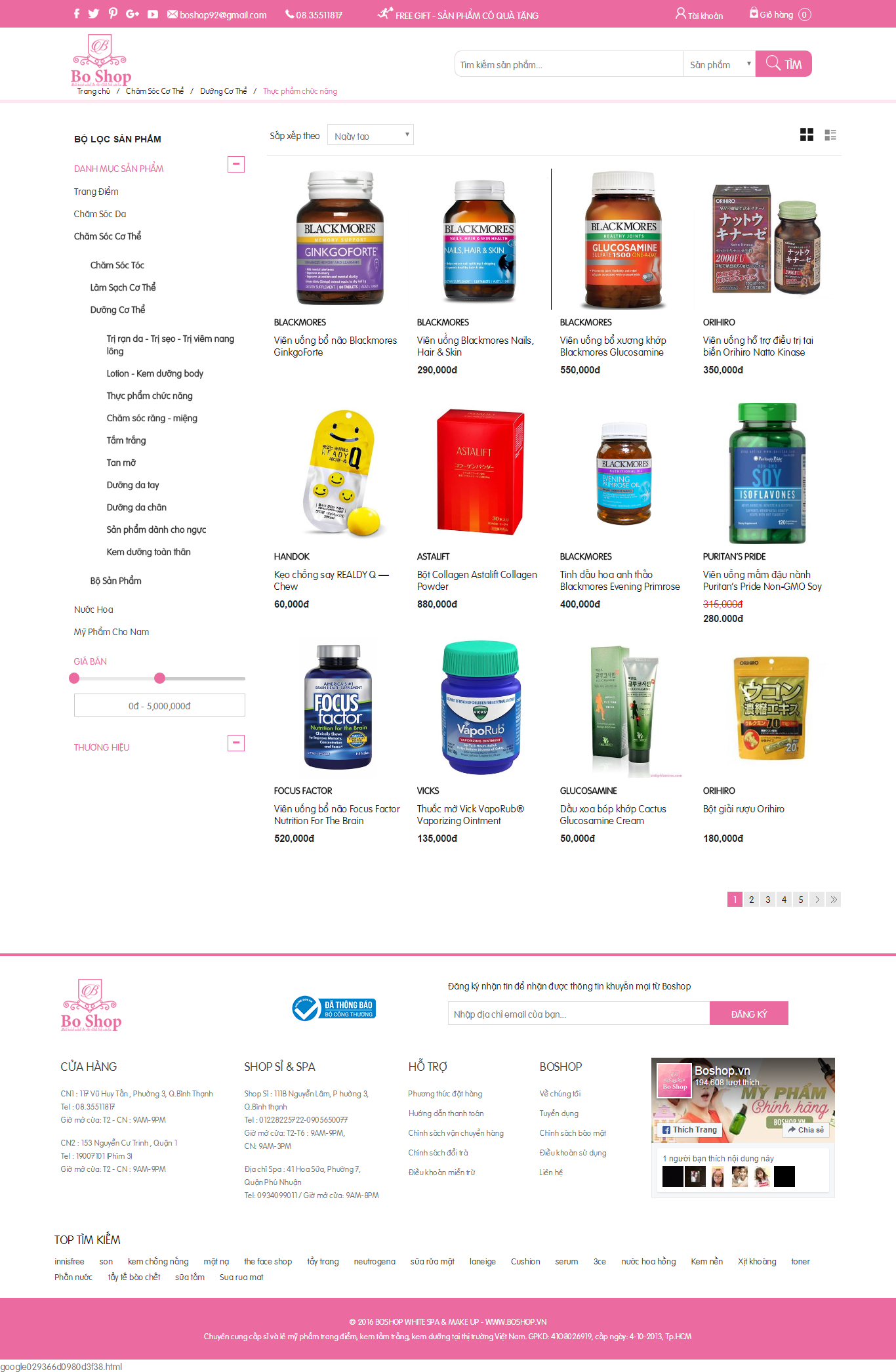 Thiết kế website thực phẩm chức năng, thực phẩm bổ sung, với nhiều loại sản phẩm tốt cho sức khỏe
