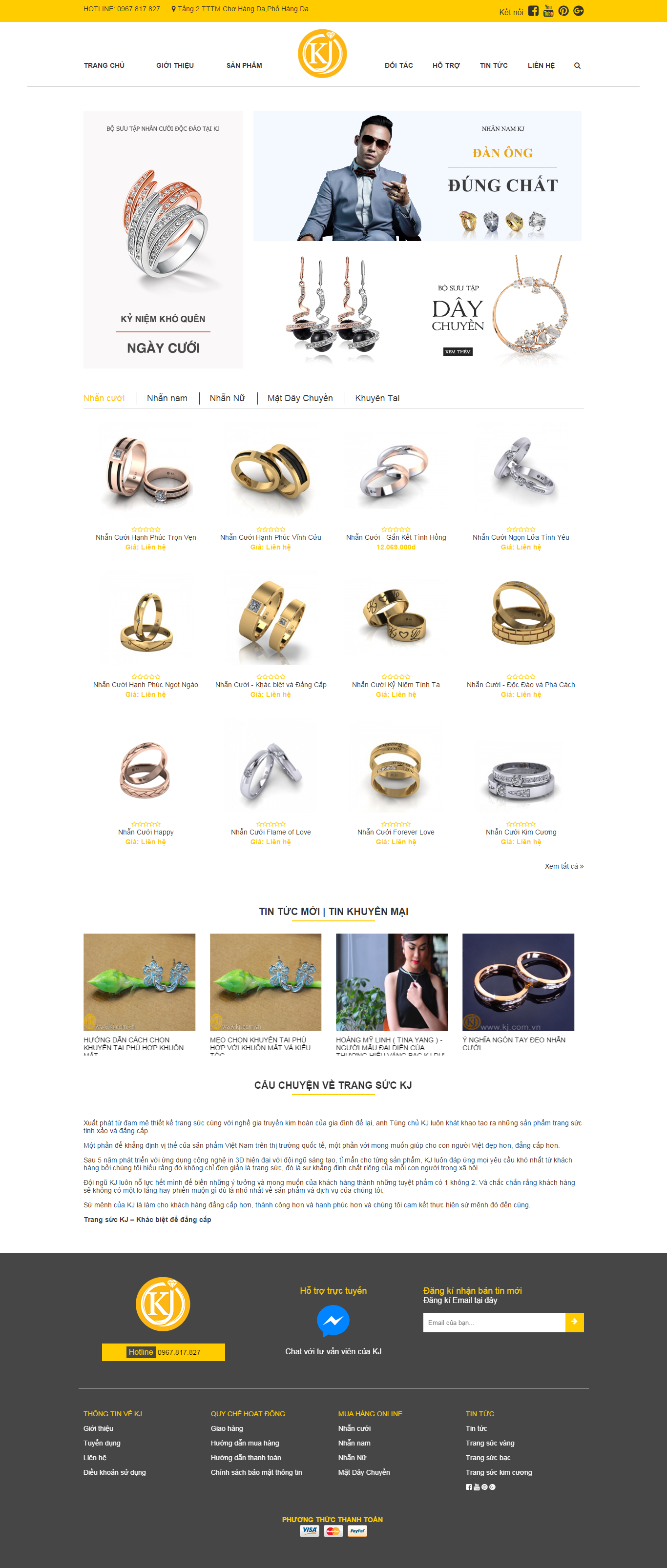 Thiết kế website đồ trang sức, dây chuyền, nhẫn cưới, bông tai với nhiều mẫu mã