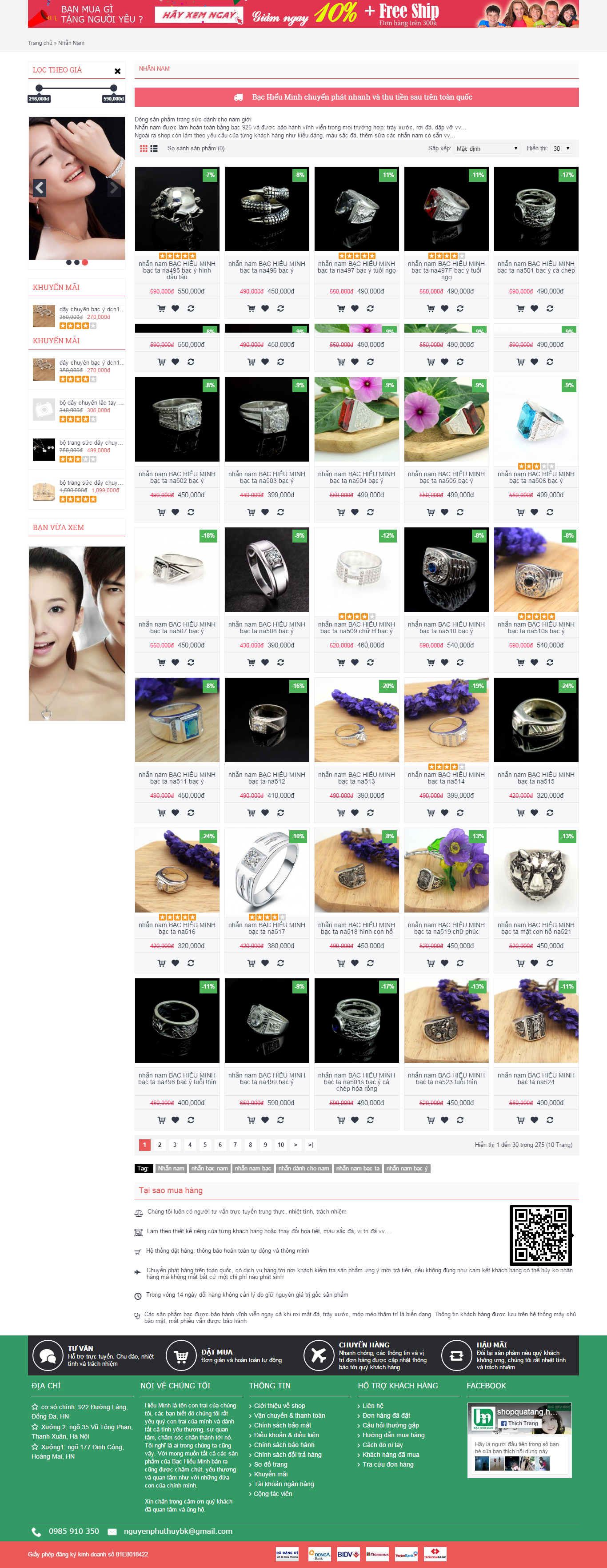 thiết kế website đồ trang sức nhẫn cho nam với nhiều mẫu mã, chất liệu thẩm mỹ cao