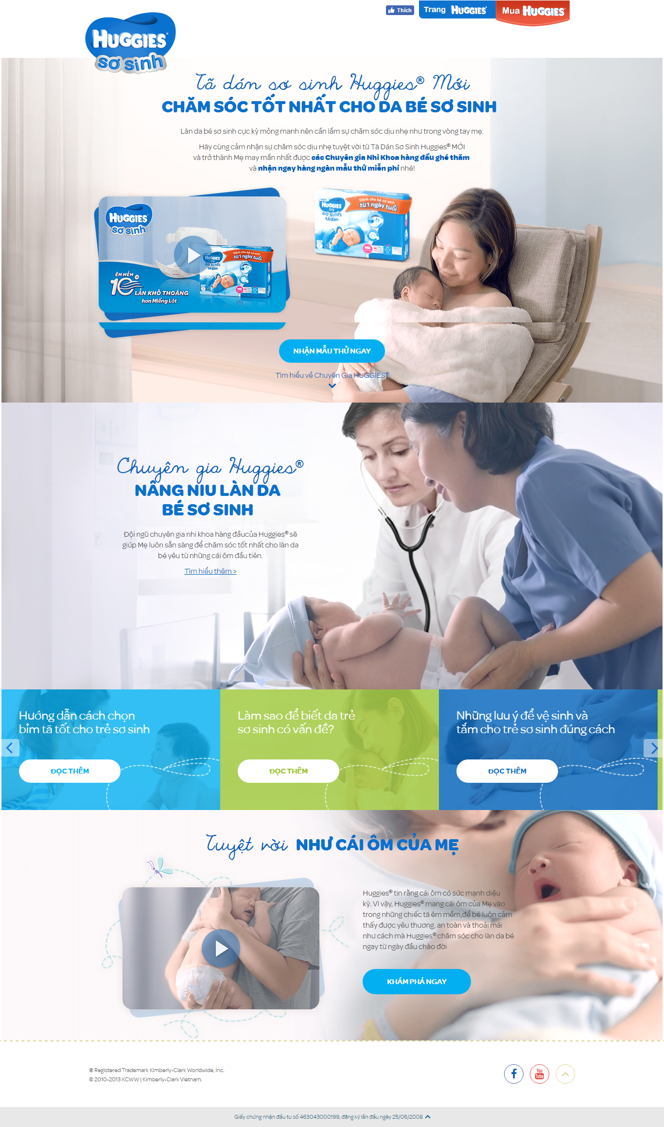 Thiết kế website bỉm và tã giấy Huggies cho trẻ em, trẻ sơ sinh mềm mại nhẹ dịu cho trẻ sơ sinh