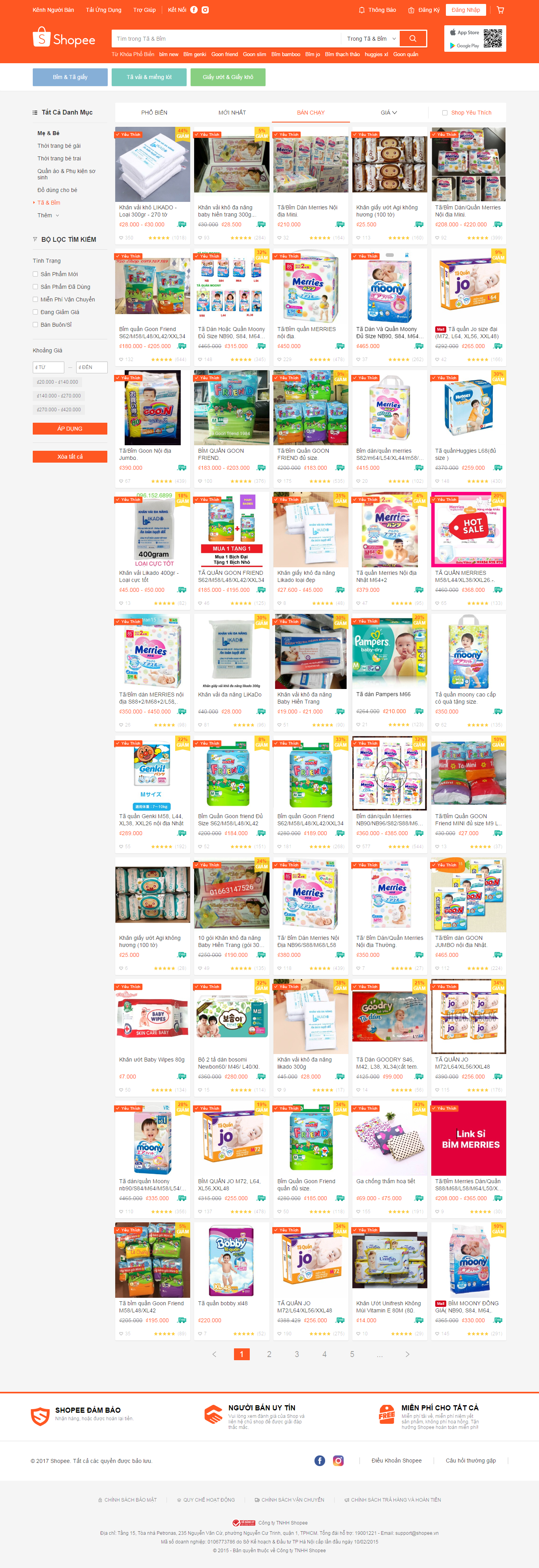 Thiết kế website bỉm và tã giấy cho trẻ em, trẻ sơ sinh với nhiều mặt hàng để lựa chọn cho con yêu