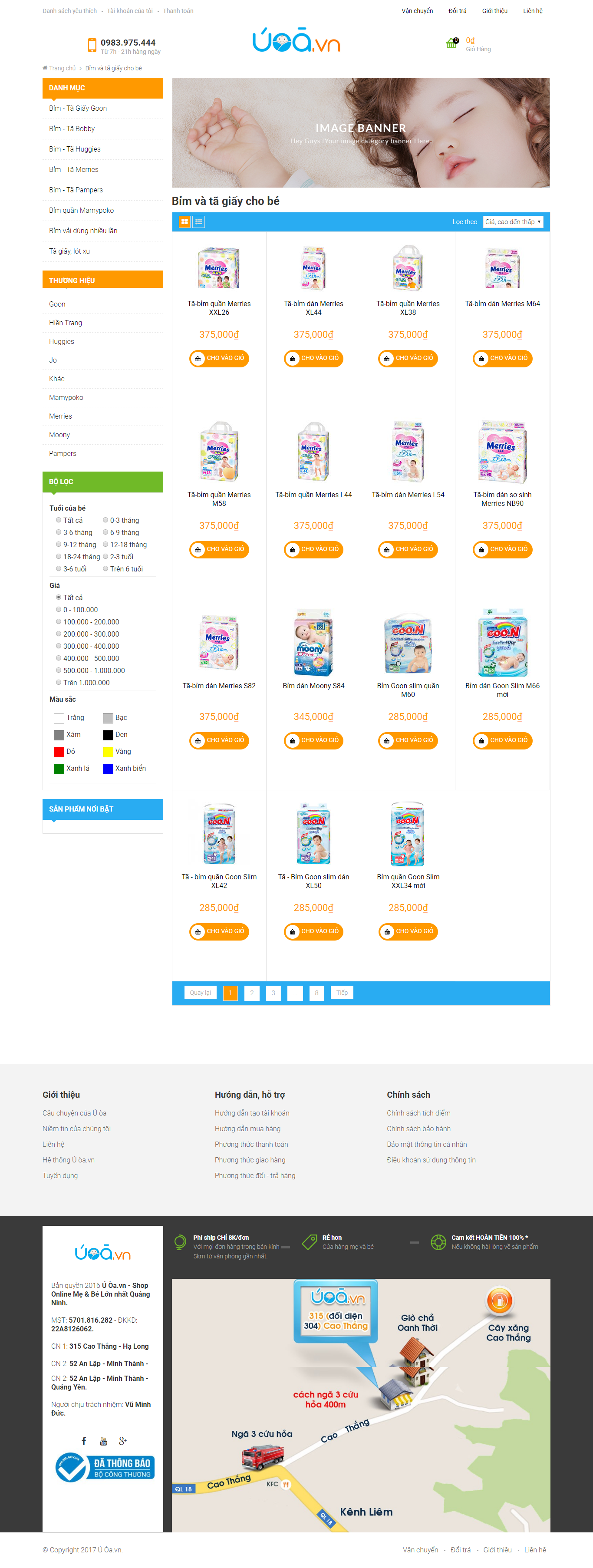 Thiết kế website bỉm và tã giấy cho trẻ em, trẻ sơ sinh