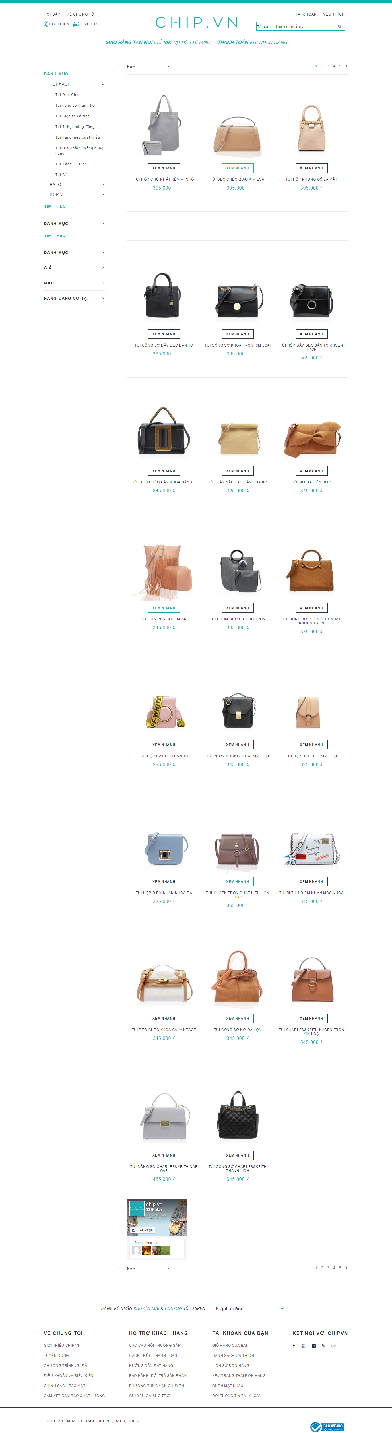 thiết kế website túi xách, balo với nhiều mẫu mã, chất liệu và màu sắc bắt mắt, sang trọng