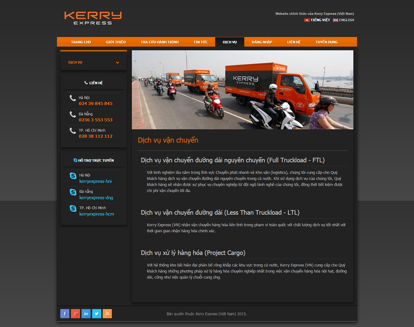 Thiết kế website dịch vụ vận tải chuyên tuyến, vận tải đường dài Kerry Express