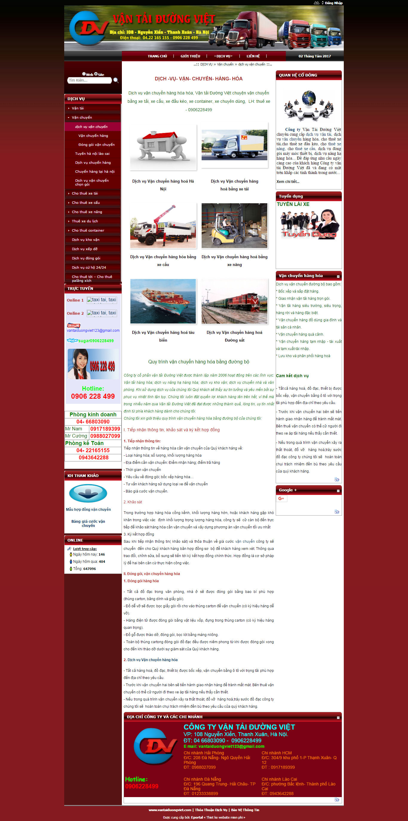 Thiết kế website dịch vụ vận chuyển hàng hóa, vận tải đường dài Đường Việt