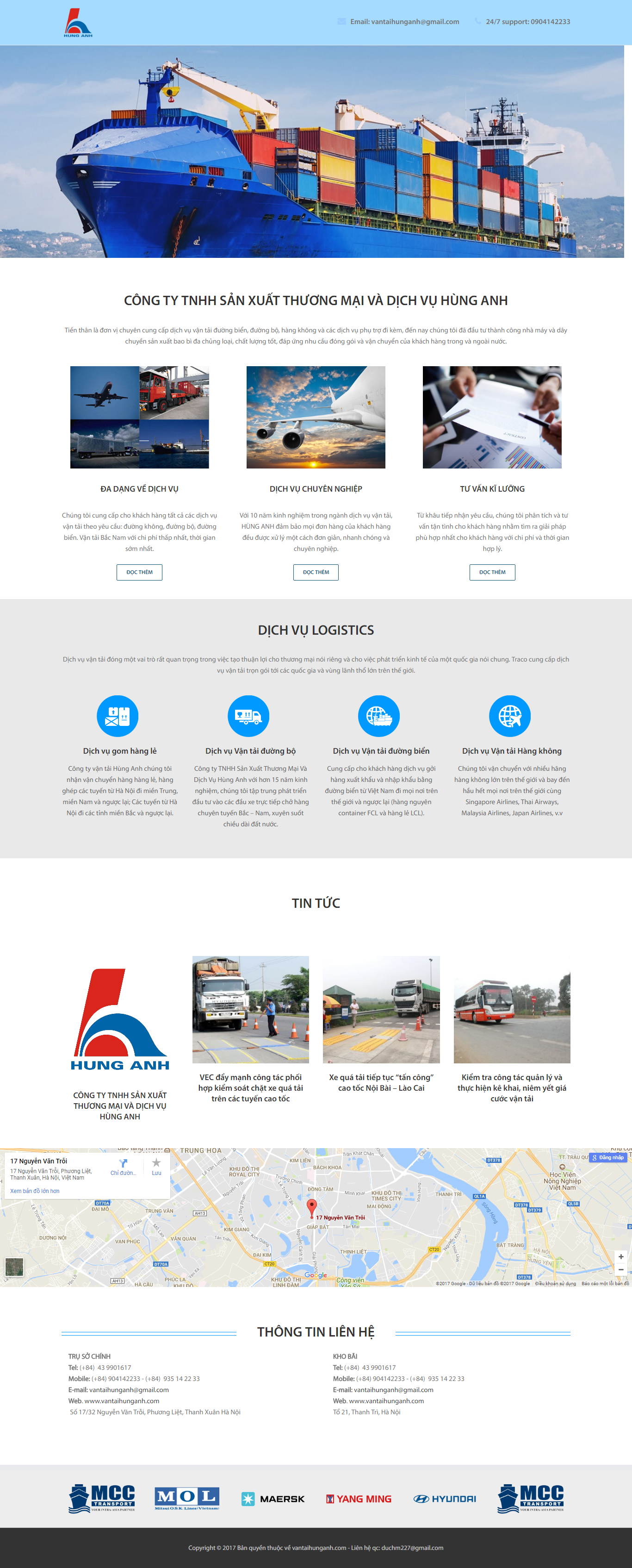 Thiết kế website dịch vụ vận chuyển hàng hóa, hình thức vận chuyển đa dạng Hùng Anh