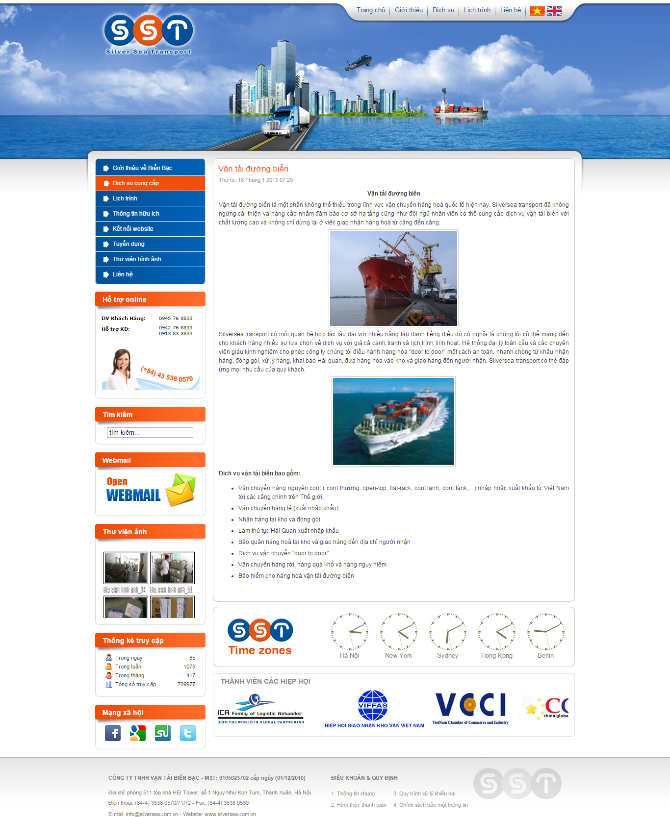 Thiết kế website dịch vụ vận tải biển trong nước và quốc tế với nhiều mặt hàng