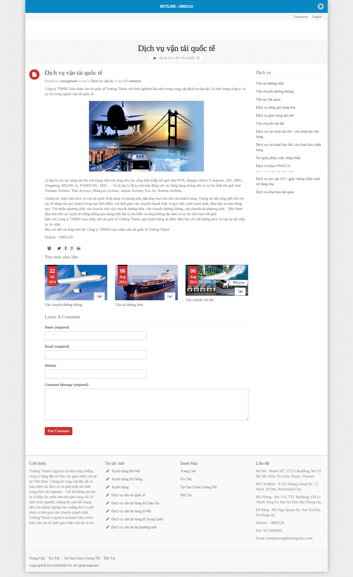 Thiết kế website dịch vụ vận chuyển trong nước và quốc tế, hình thức vận chuyển đa dạng