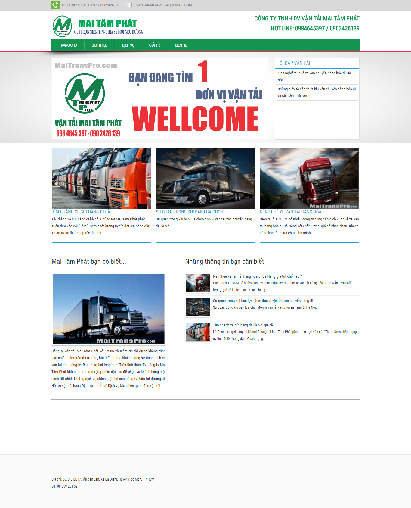 Thiết kế website dịch vụ vận chuyển đa phương thức của Mai Tâm Phát