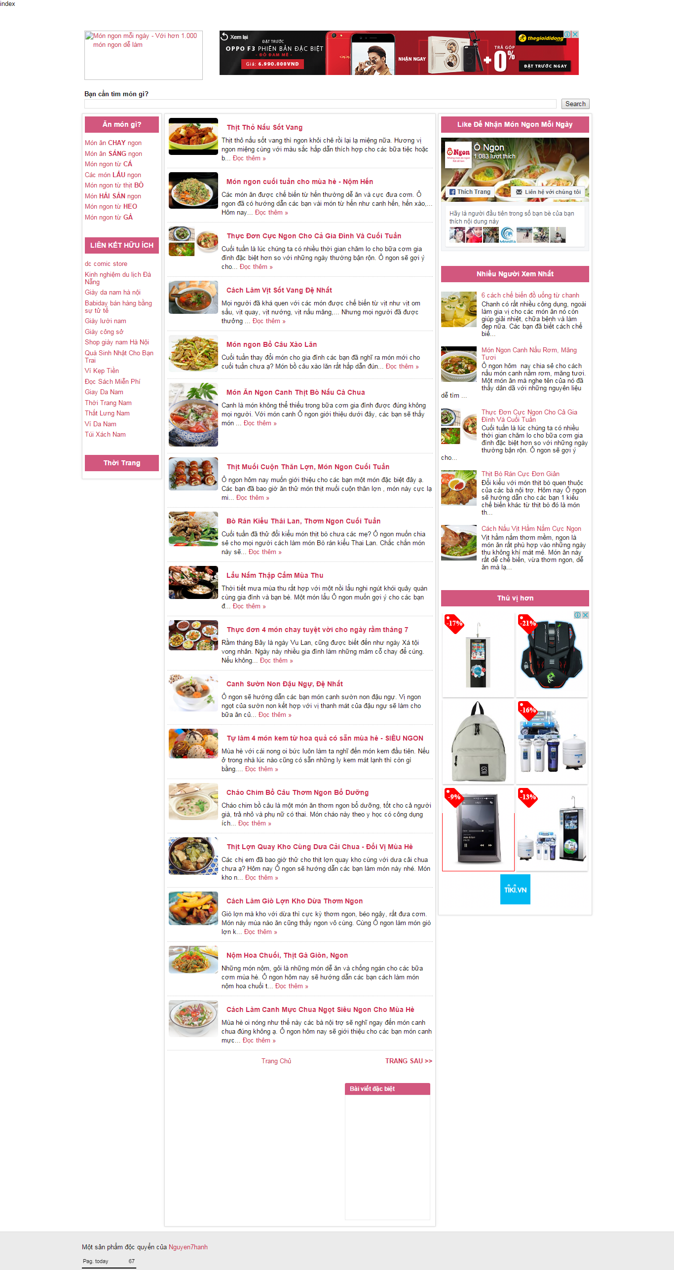 Thiết kế website dạy nấu ăn, các mẹo nấu ăn ngon cho gia đình, quán ăn