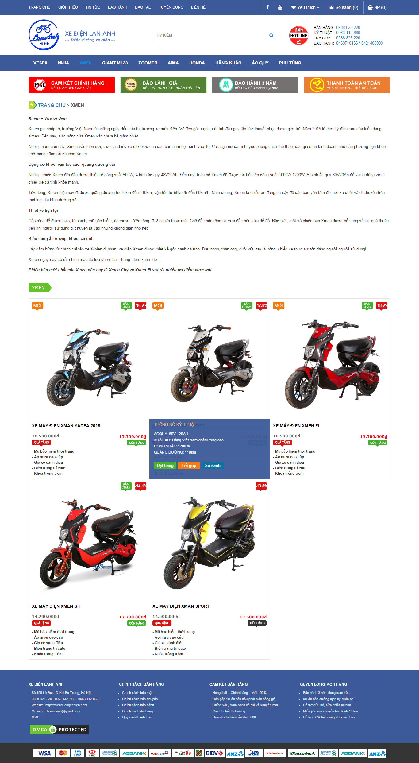 Thiết kế website xe đạp điện, xe máy điện Xmen của Cty xe điện Lan Anh