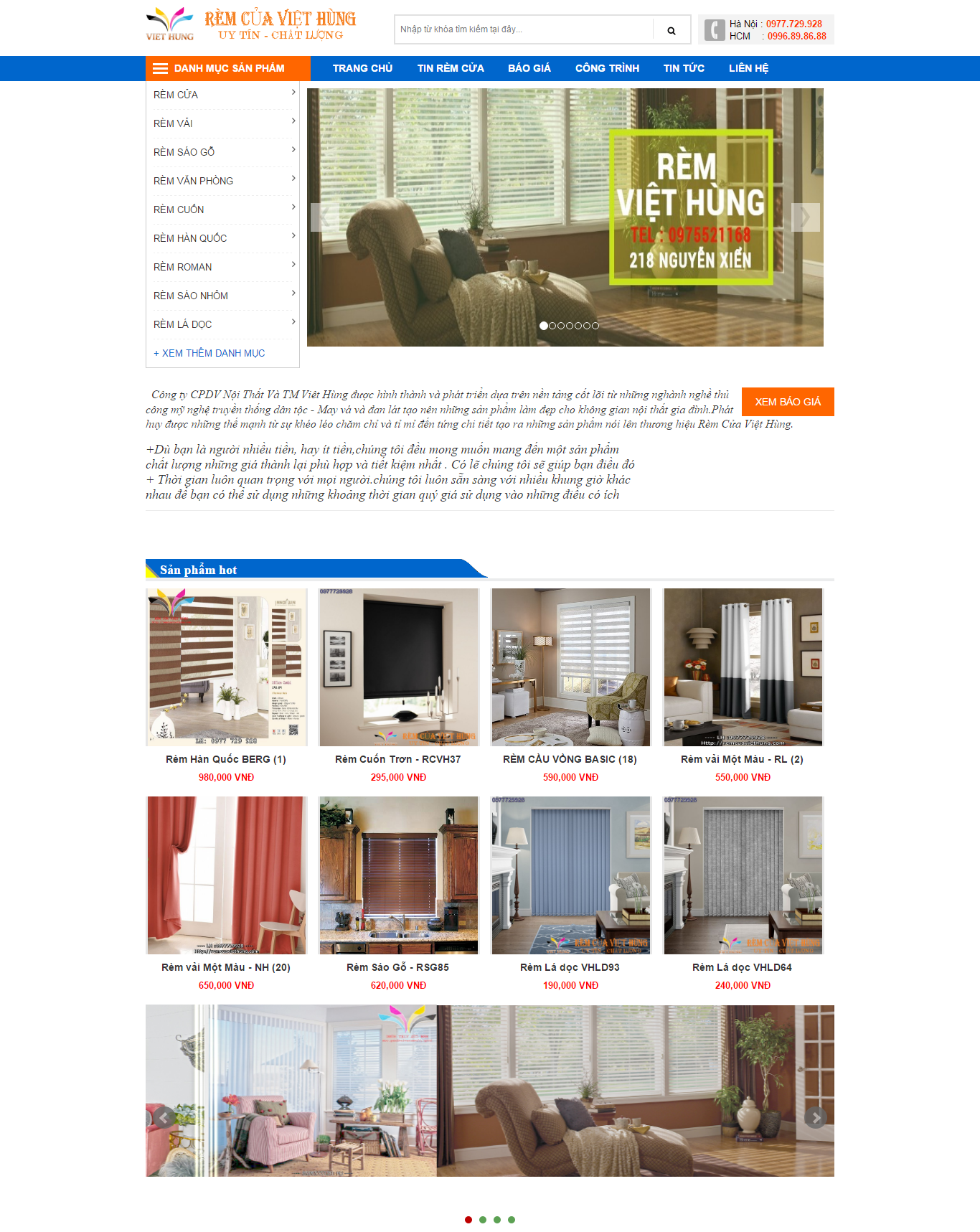 Thiết kế website mành - rèm cửa của Cty Việt Hùng