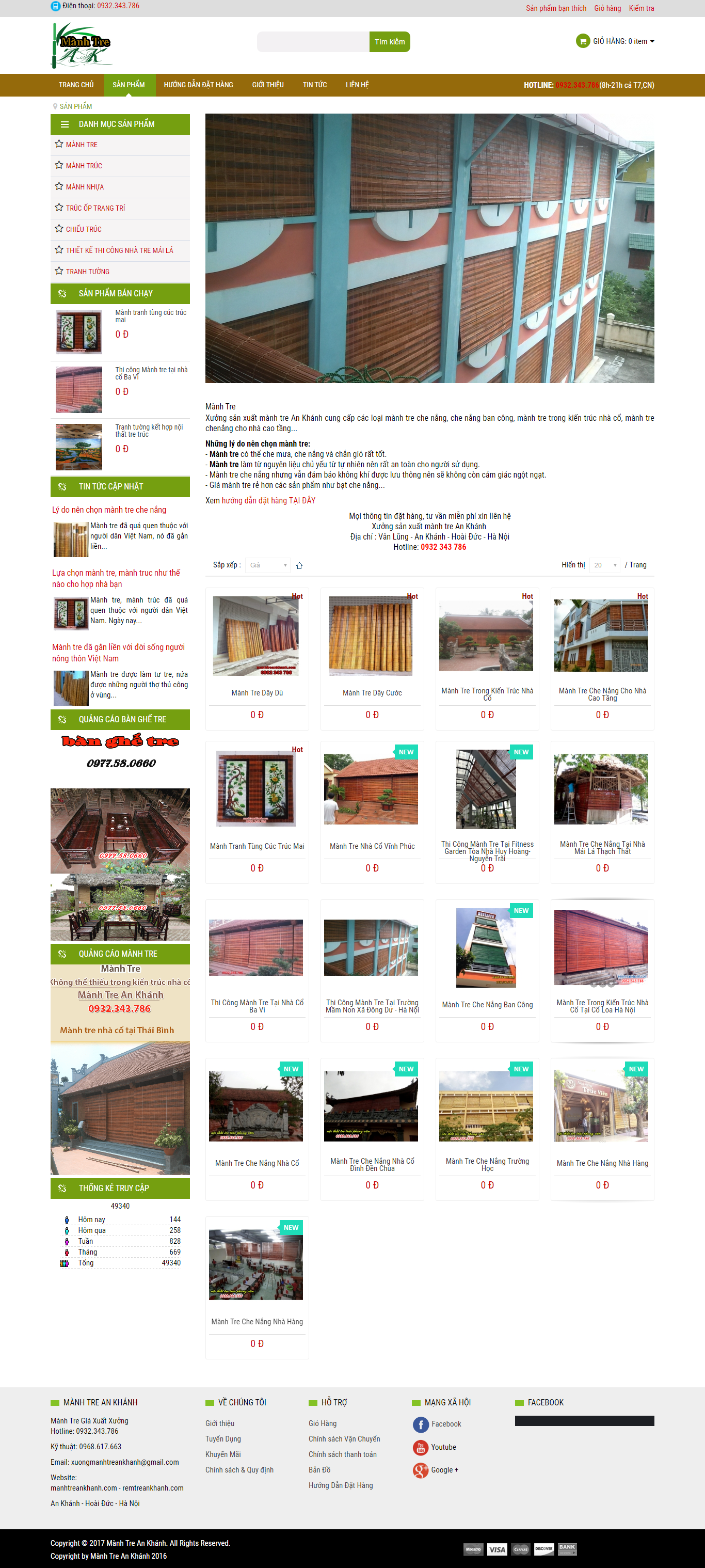 Thiết kế website mành - rèm cửa chất liệu tre, trúc tự nhiên của Mành Tre An Khánh