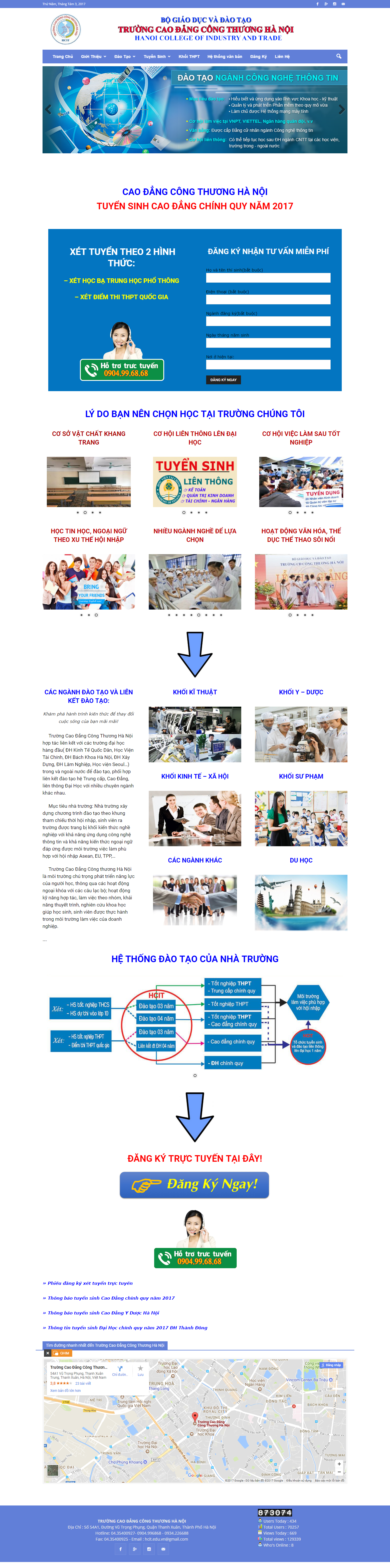 Thiết kế website tuyển sinh, thông tin tuyển sinh của trường Cao đẳng công thương Hà Nội