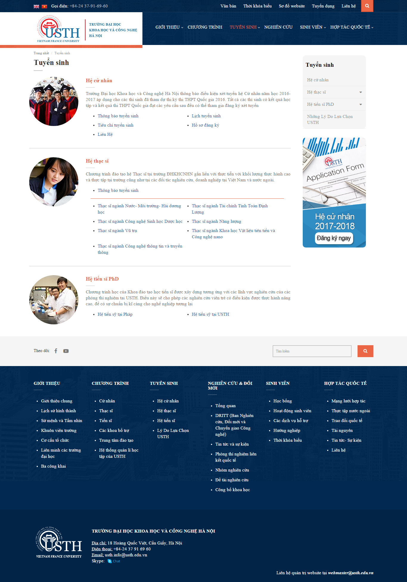 Thiết kế website tuyển sinh của trường Đại Học Khoa học Công nghệ Hà Nội